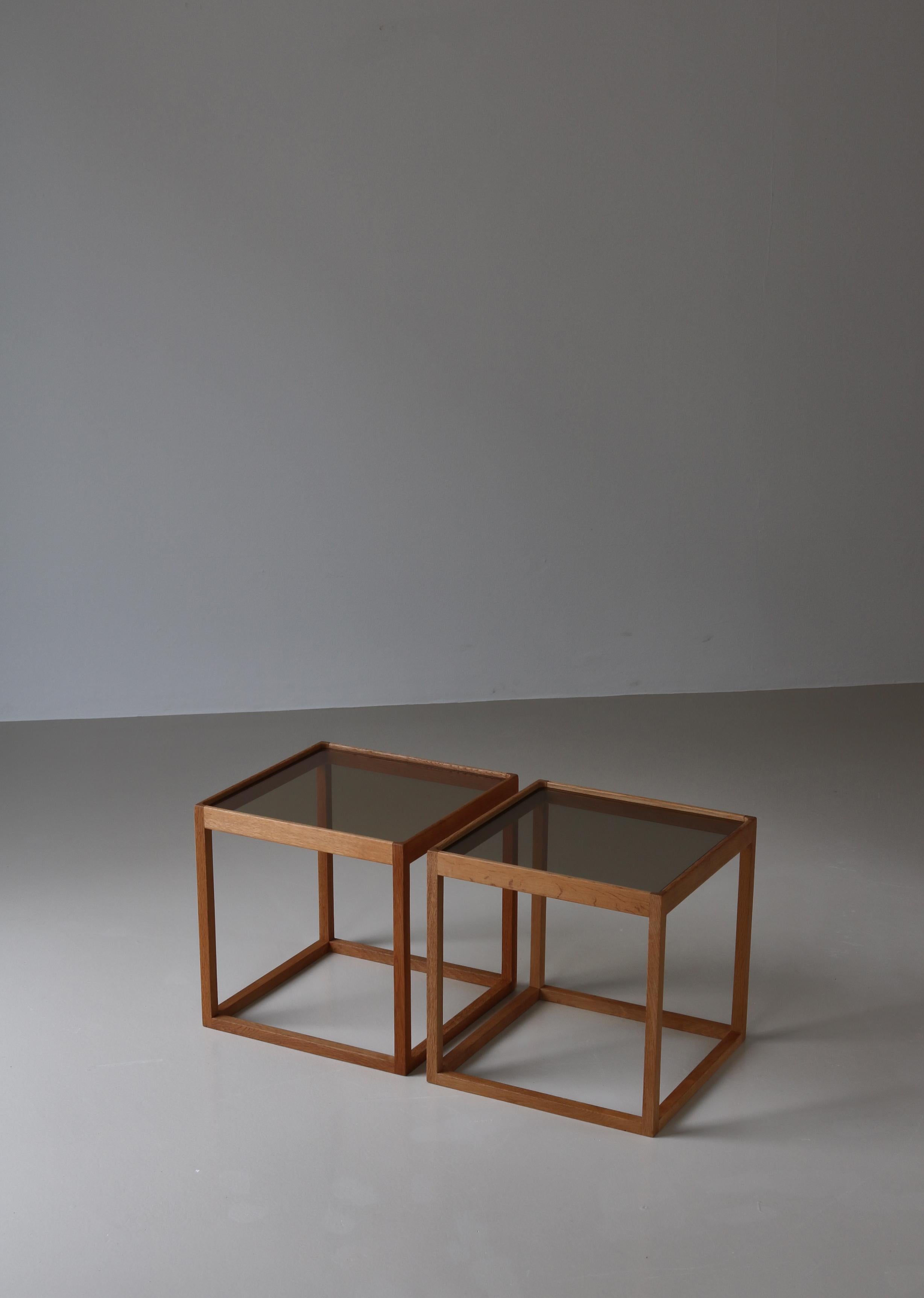 Scandinavian Modern Kurt Østervig Cubic Side Tables, Oak & Glass, 1960s 3