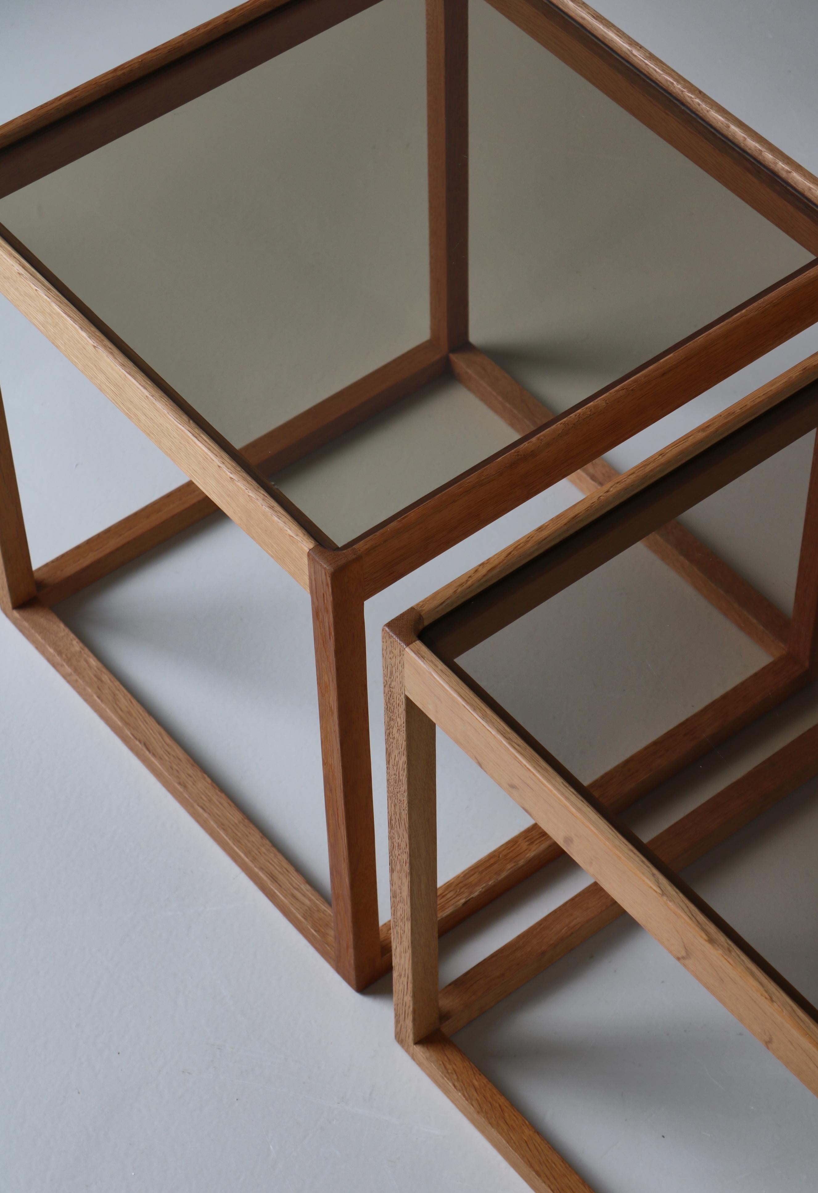 Scandinavian Modern Kurt Østervig Cubic Side Tables, Oak & Glass, 1960s 4