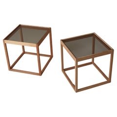 Vintage Scandinavian Modern Kurt Østervig Cubic Side Tables, Oak & Glass, 1960s