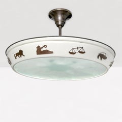 Scandinavian Modern Lacquered "Zodiac" Pendant with Patinated Symbols