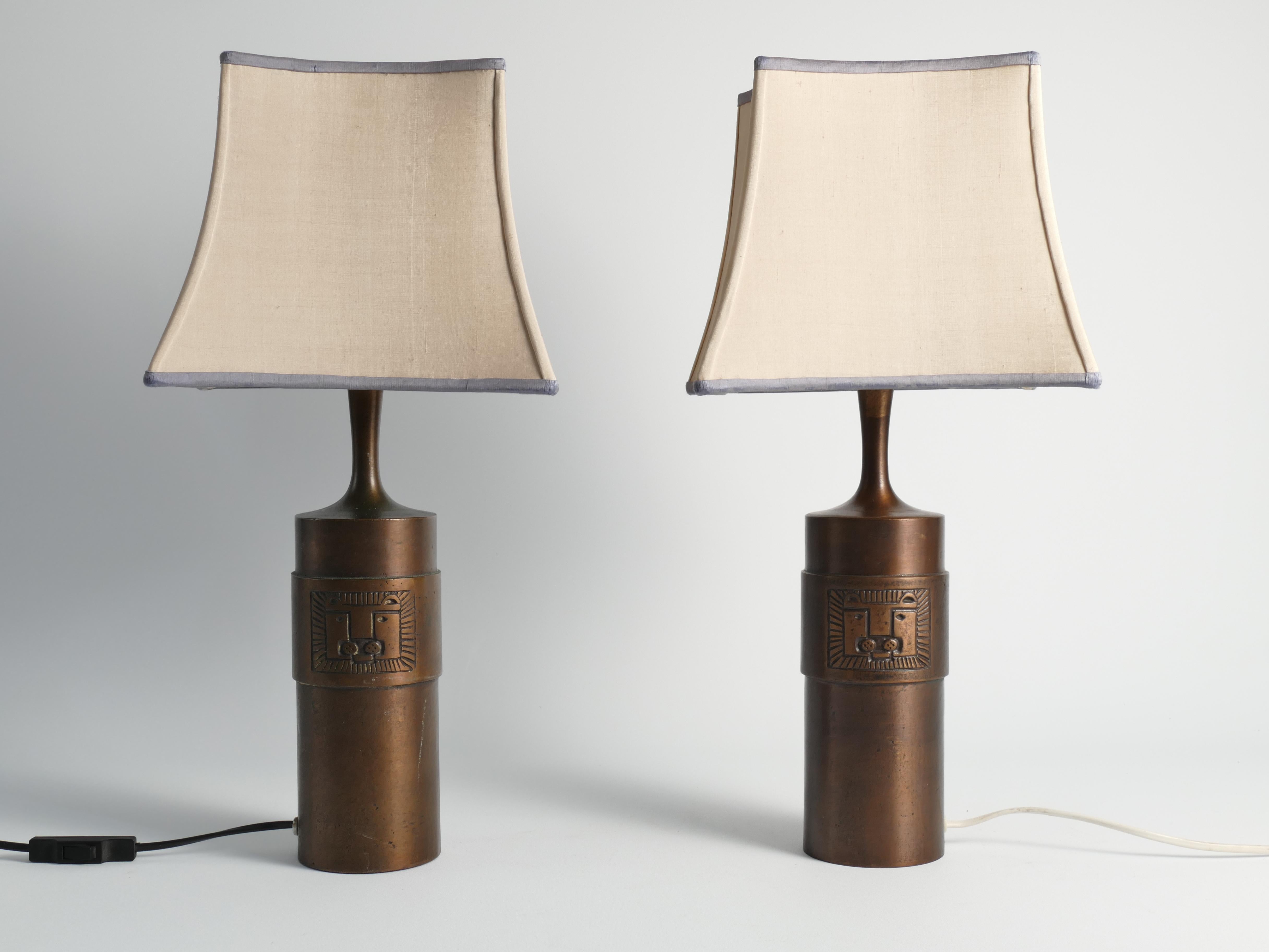 Scandinavian Modern Lion Relief Bronze Table Lamps by Stig Blomberg, Set of 2 For Sale 4