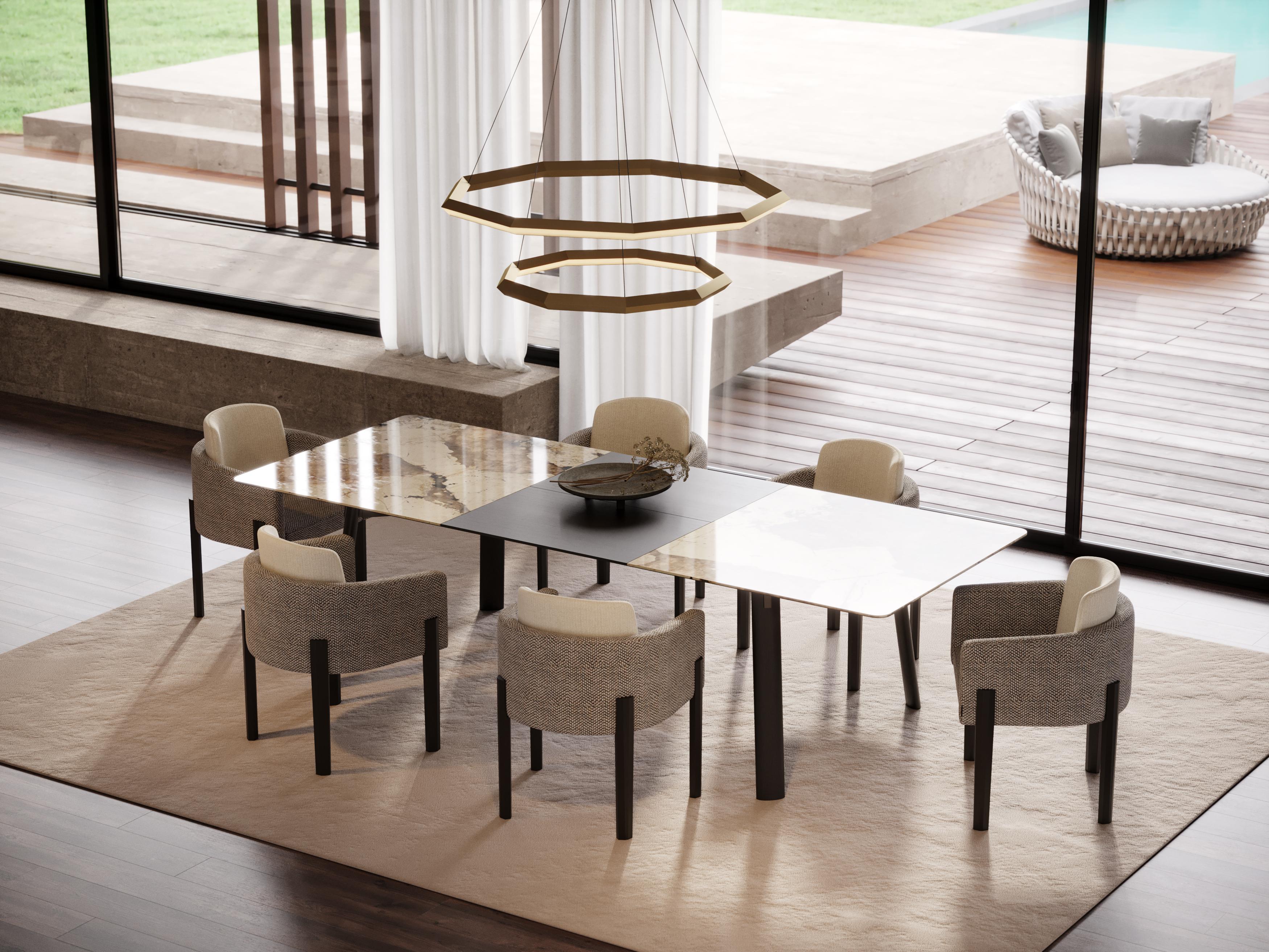 Table de salle à manger scandinave moderne en forme de terre fabriquée avec Dekton Khalo, chêne et fer en vente 1