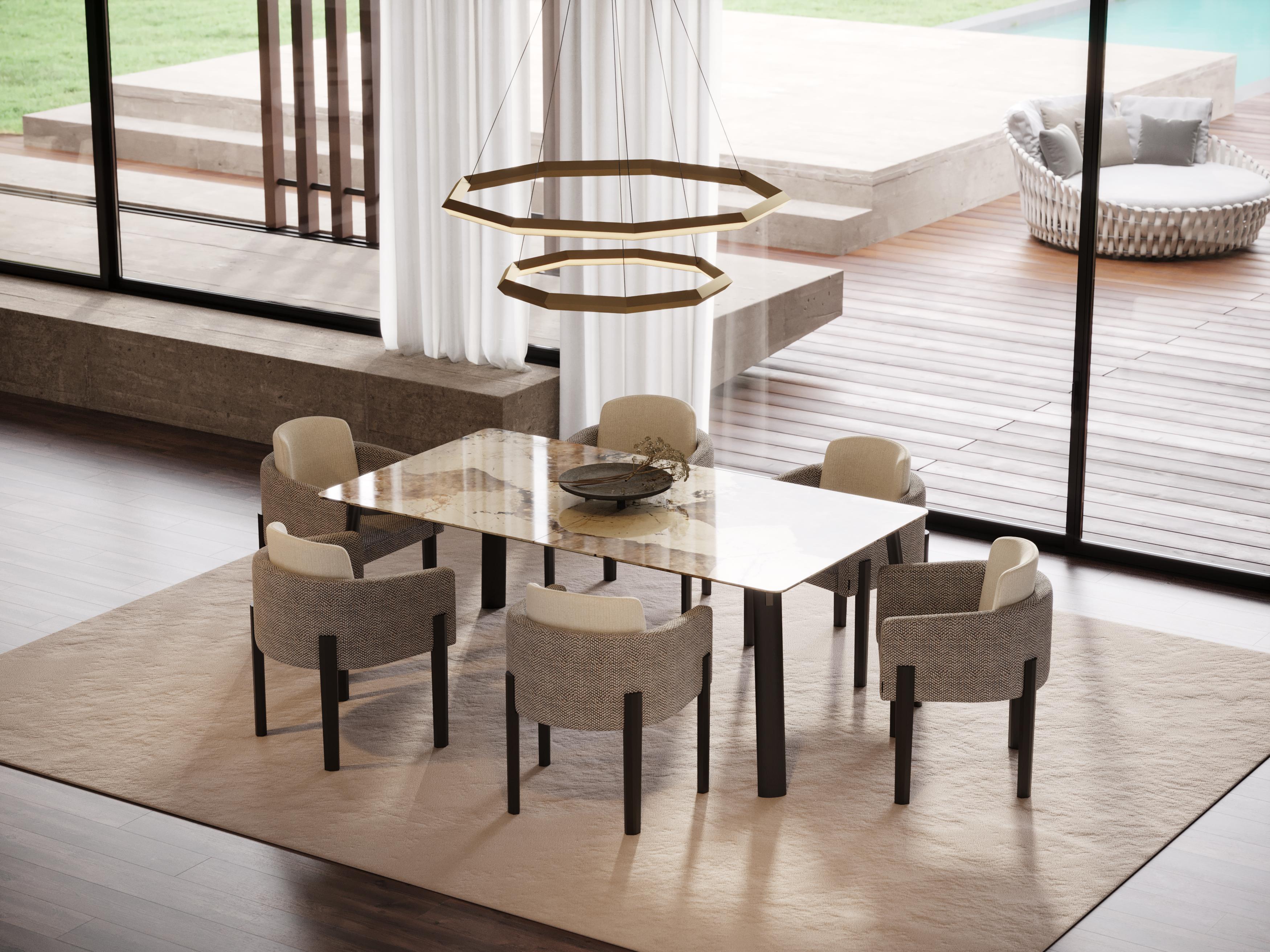 Table de salle à manger scandinave moderne en forme de terre fabriquée avec Dekton Khalo, chêne et fer en vente 2