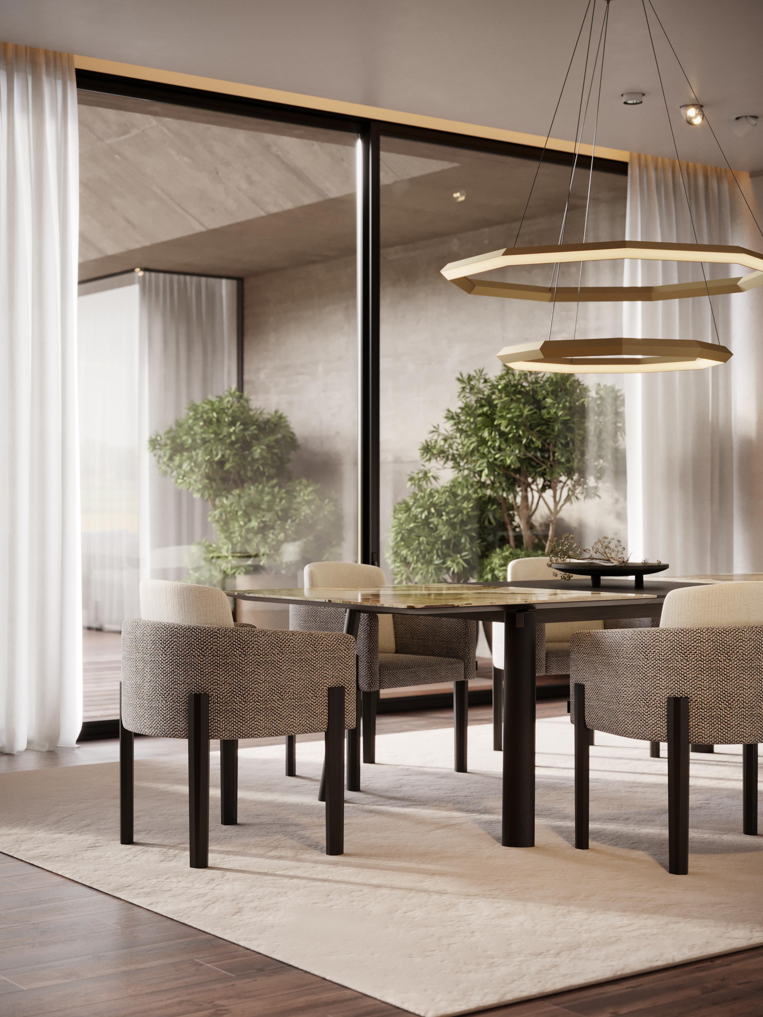 Table de salle à manger scandinave moderne en forme de terre fabriquée avec Dekton Khalo, chêne et fer en vente 3