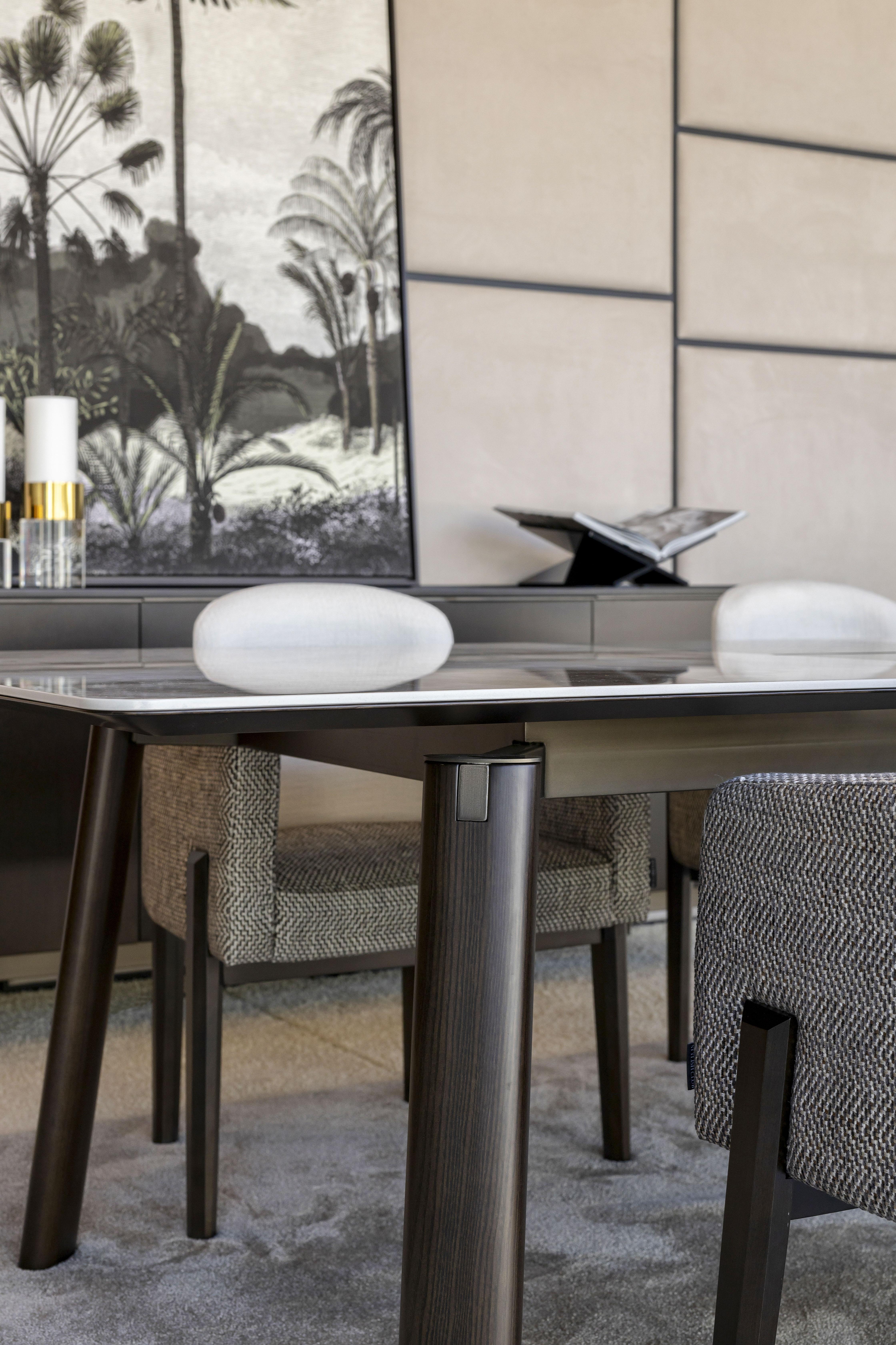 Ceramic Scandinavian Modern Landform Dining Table Made with Dekton Khalo, Oak and Iron For Sale
