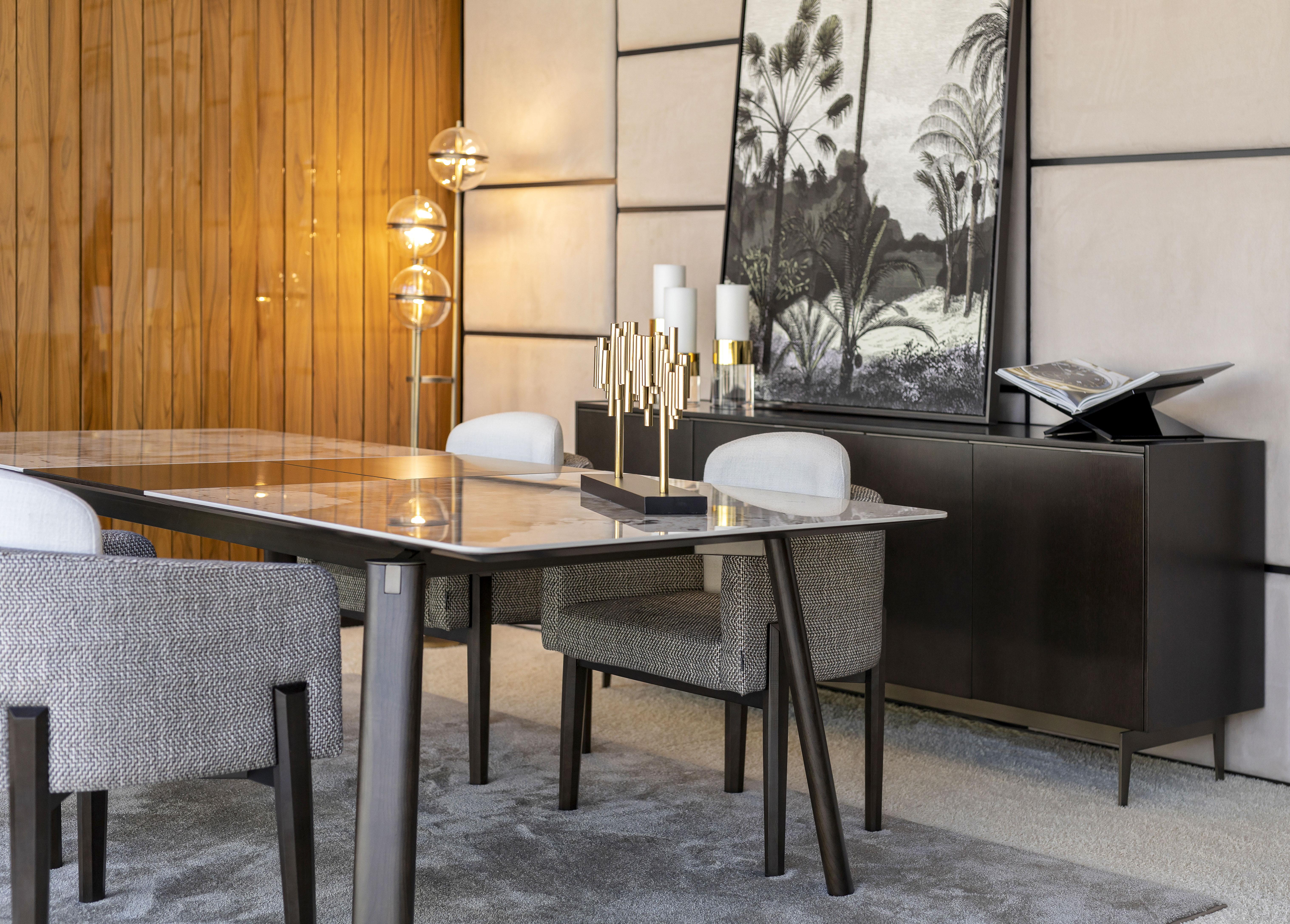 Scandinavian Modern Landform Dining Table Made with Dekton Khalo, Oak and Iron For Sale 1