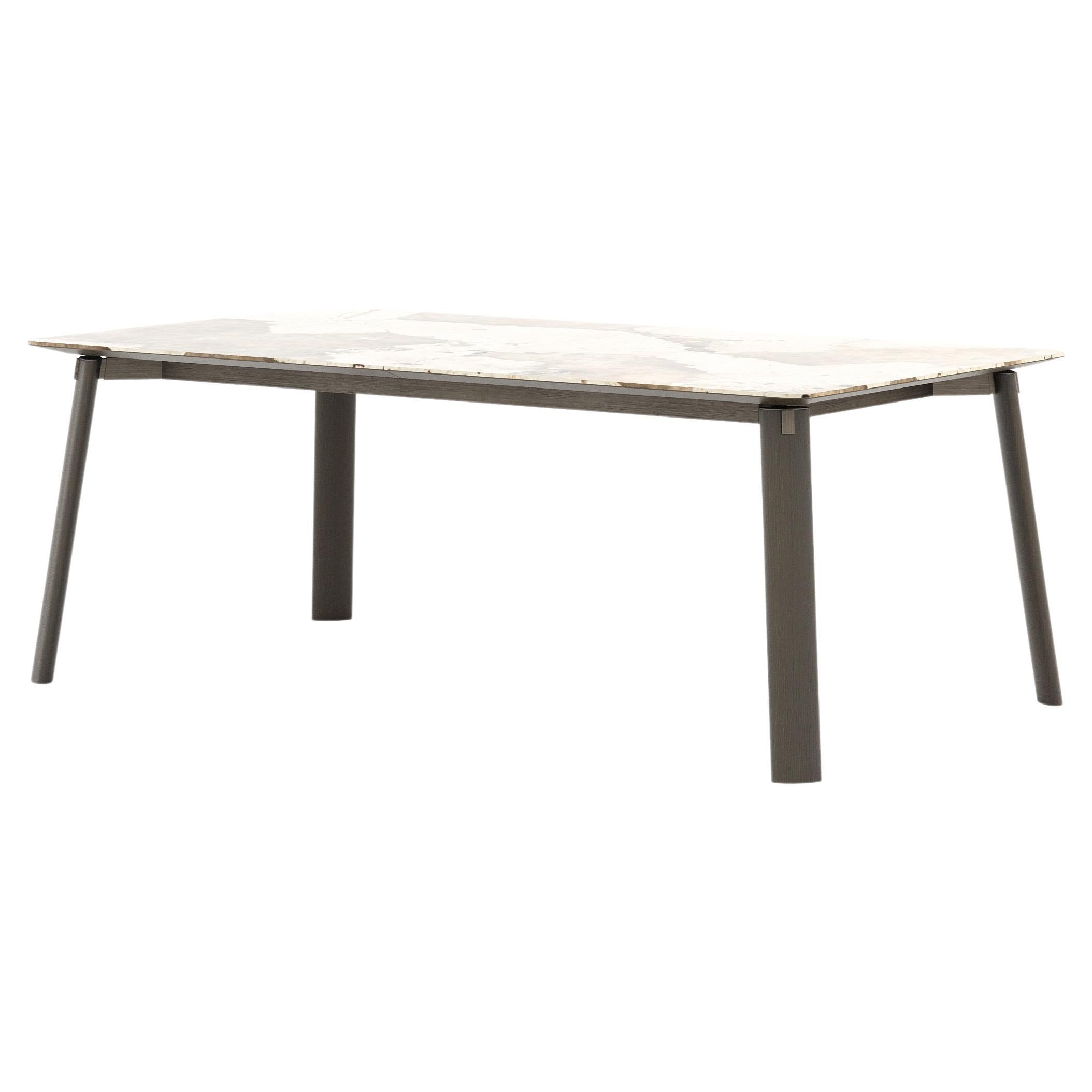 Scandinavian Modern Landform Dining Table Made with Dekton Khalo, Oak and Iron For Sale