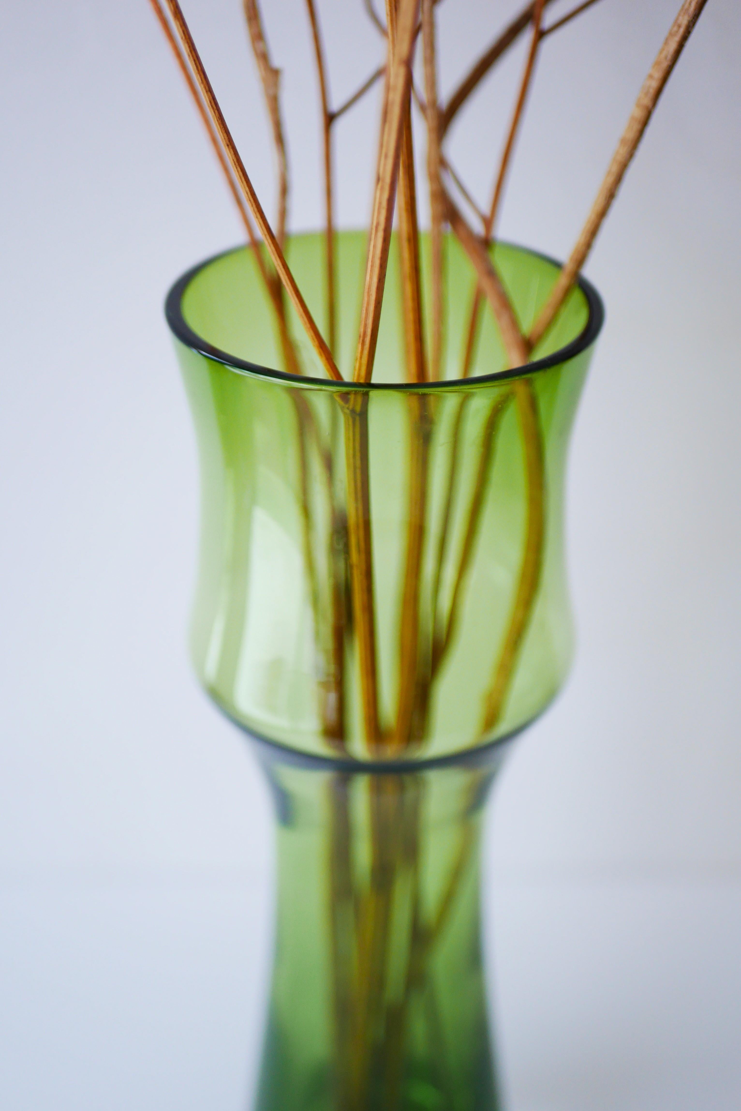 Swedish Scandinavian modern large Green Glass Vase by Bo Borgström for Åseda, Sweden For Sale