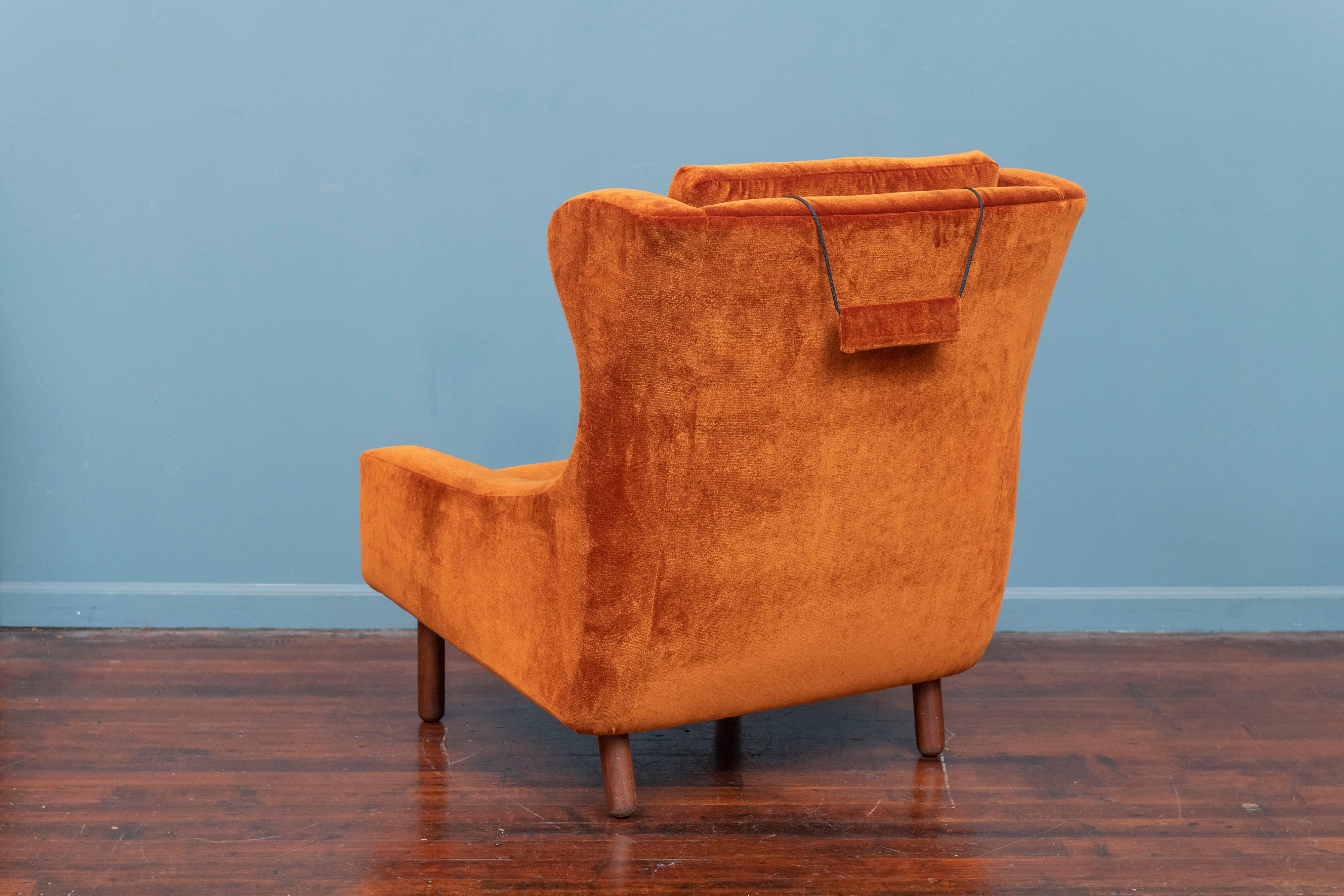 Velvet Scandinavian Modern Large Lounge Chair For Sale
