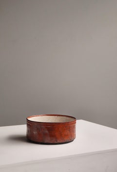 Scandinavian Modern Large Unique Raku-Fired Stoneware Bowl by Inger Rokkjær