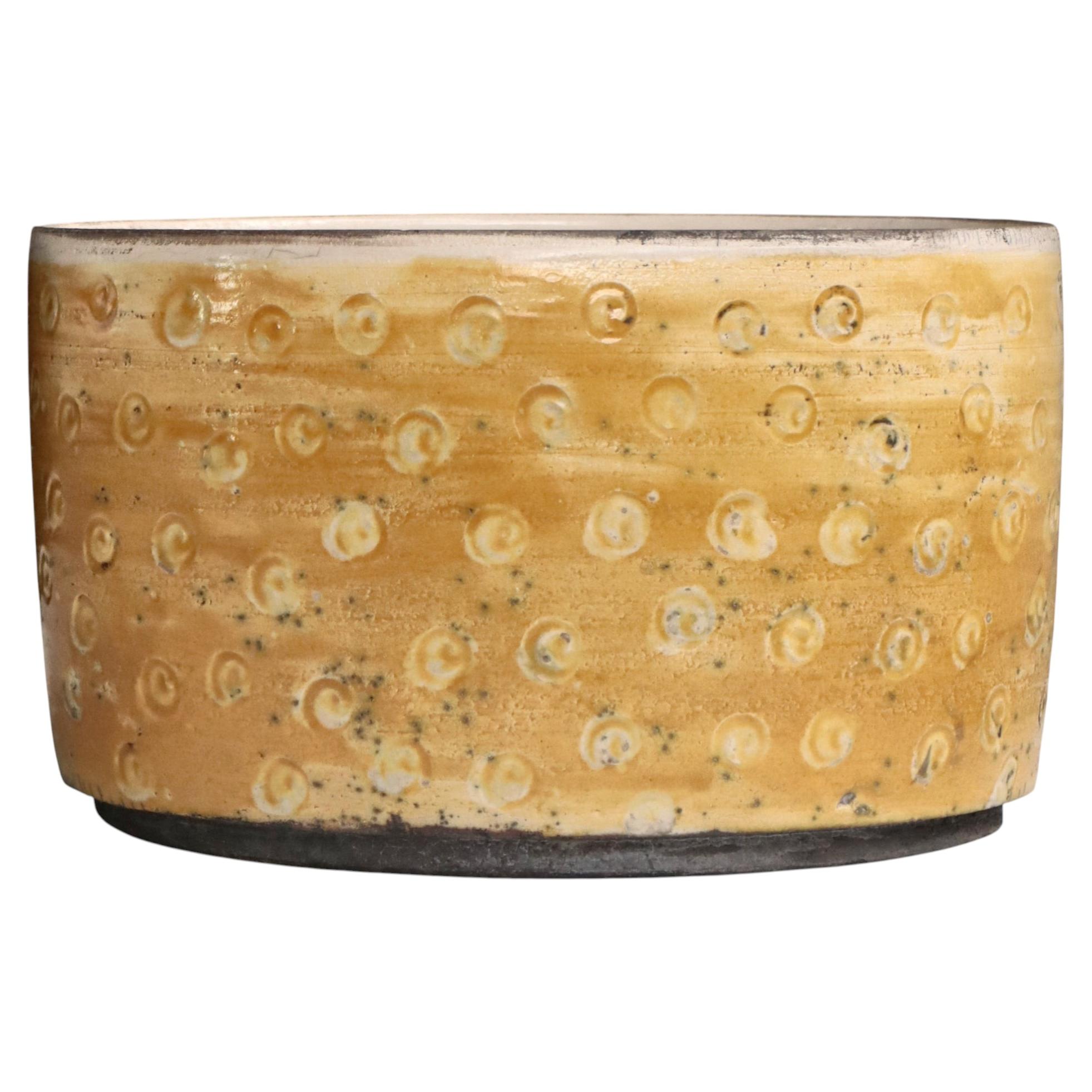 Scandinavian Modern Large Unique Raku-Fired Stoneware Bowl by Inger Rokkjær