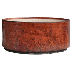 Scandinavian Modern Large Unique Raku-Fired Stoneware Bowl by Inger Rokkjær