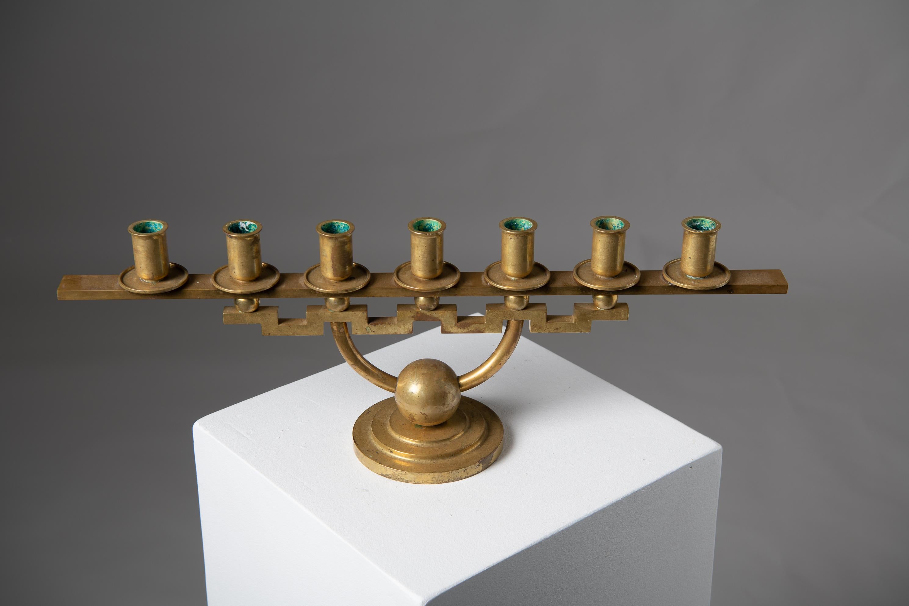 Scandinavian Modern Lars Holmström Geometric Brass Candlestick Holder In Good Condition For Sale In Kramfors, SE