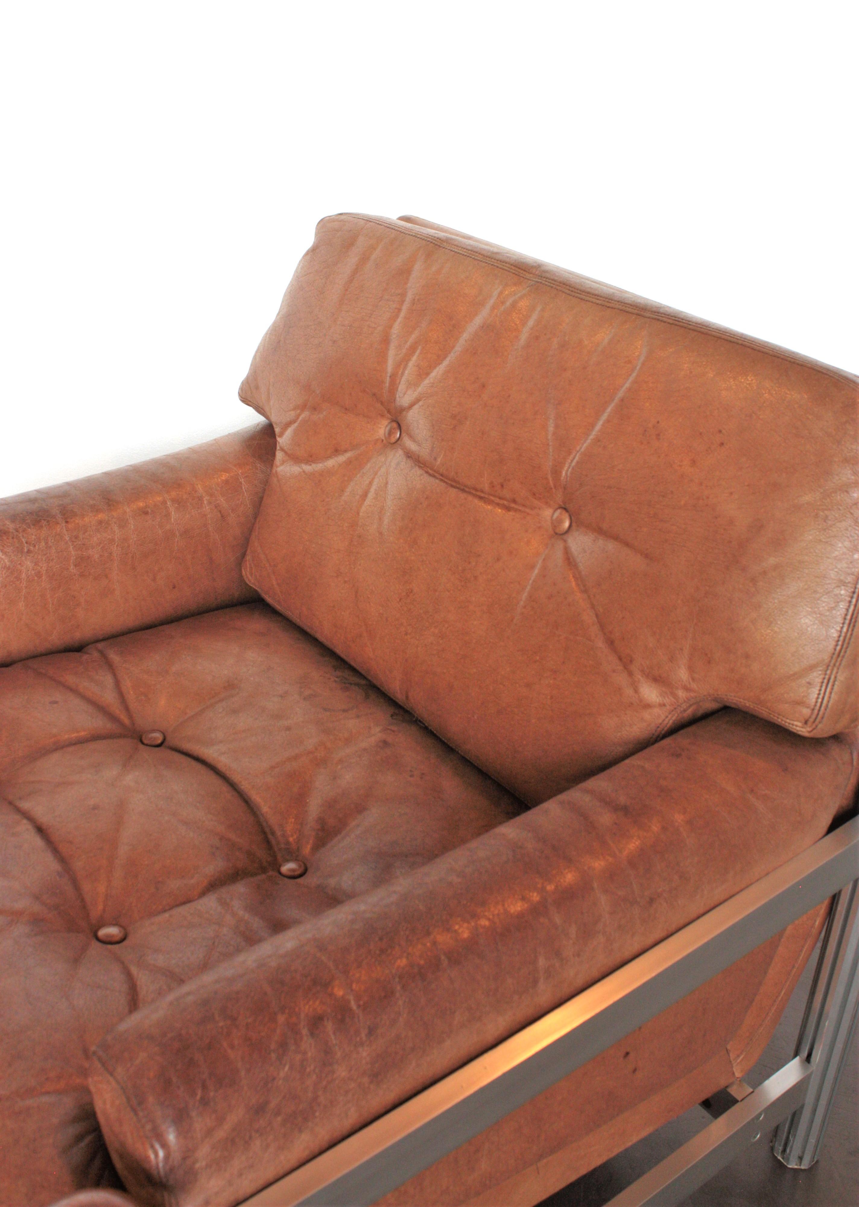 Scandinavian Modern Leather and Aluminium Lounge Chair For Sale 12