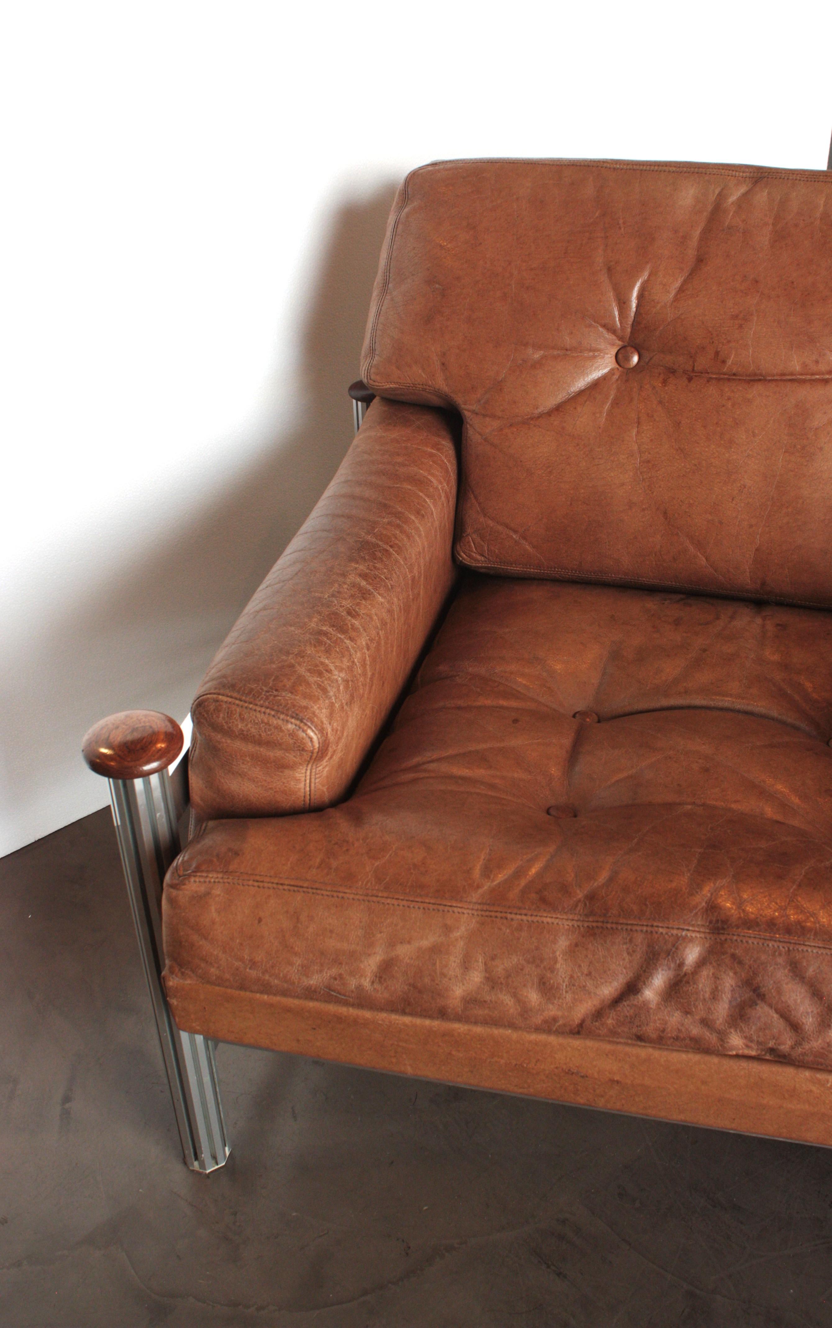Scandinavian Modern Leather and Aluminium Lounge Chair For Sale 13