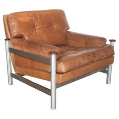 Scandinavian Modern Leather and Aluminium Lounge Chair