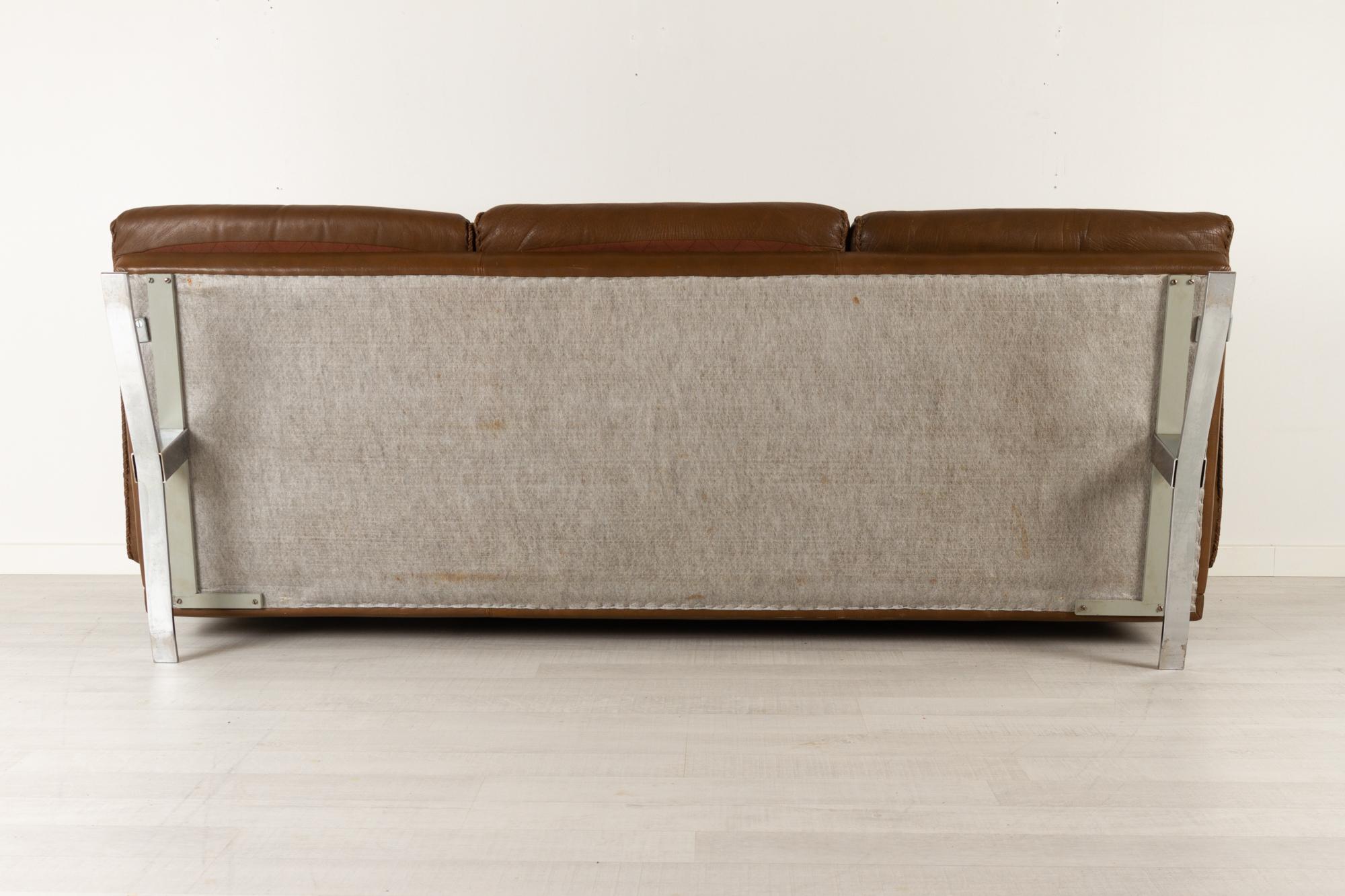 Scandinavian Modern Leather and Chrome Sofa by Arne Norell, 1970s 15