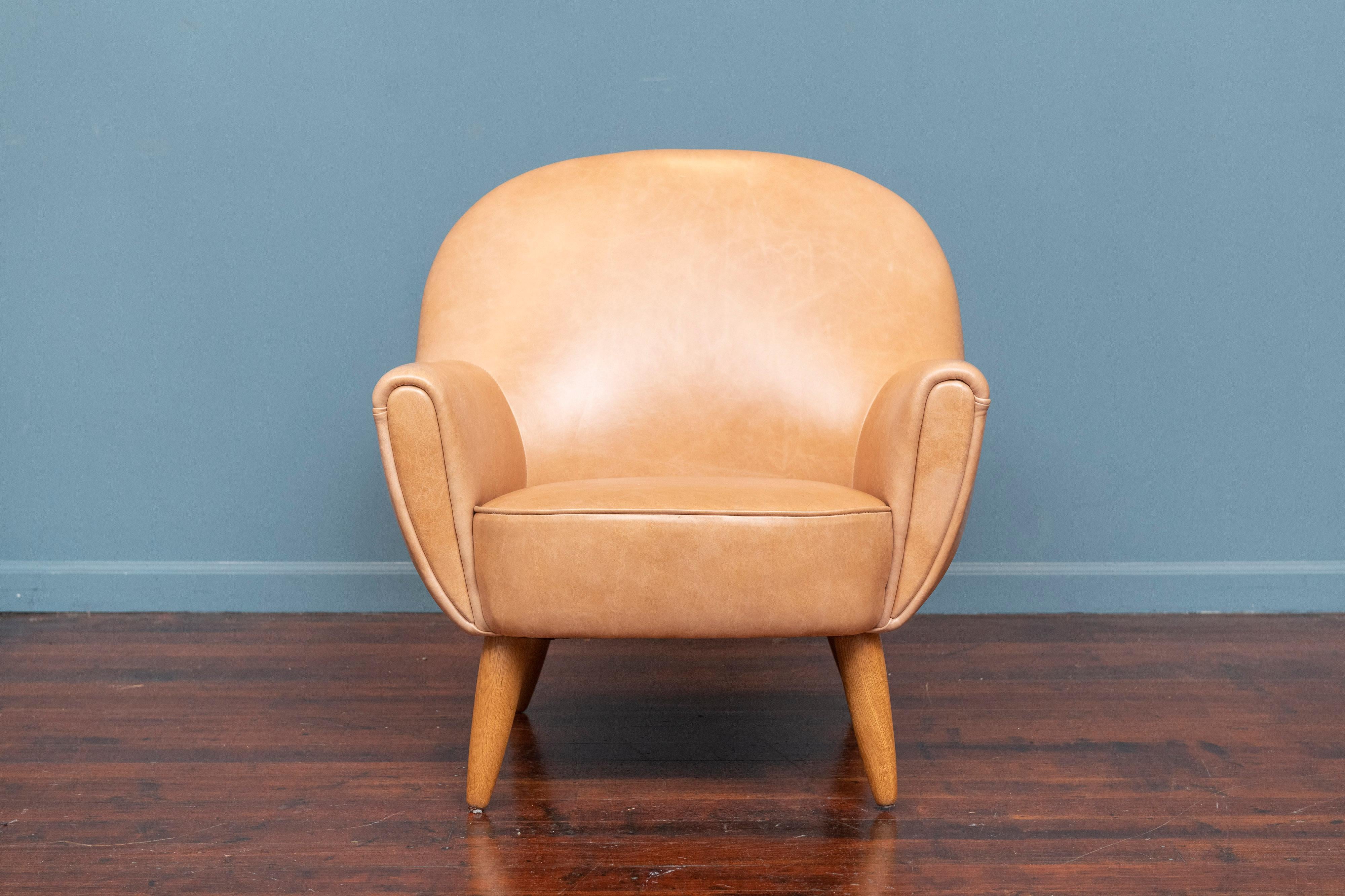 Danish Scandinavian Modern Leather Lounge Chair