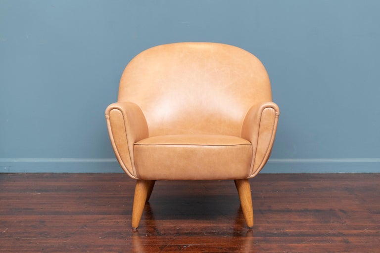 Danish Scandinavian Modern Leather Lounge Chair For Sale