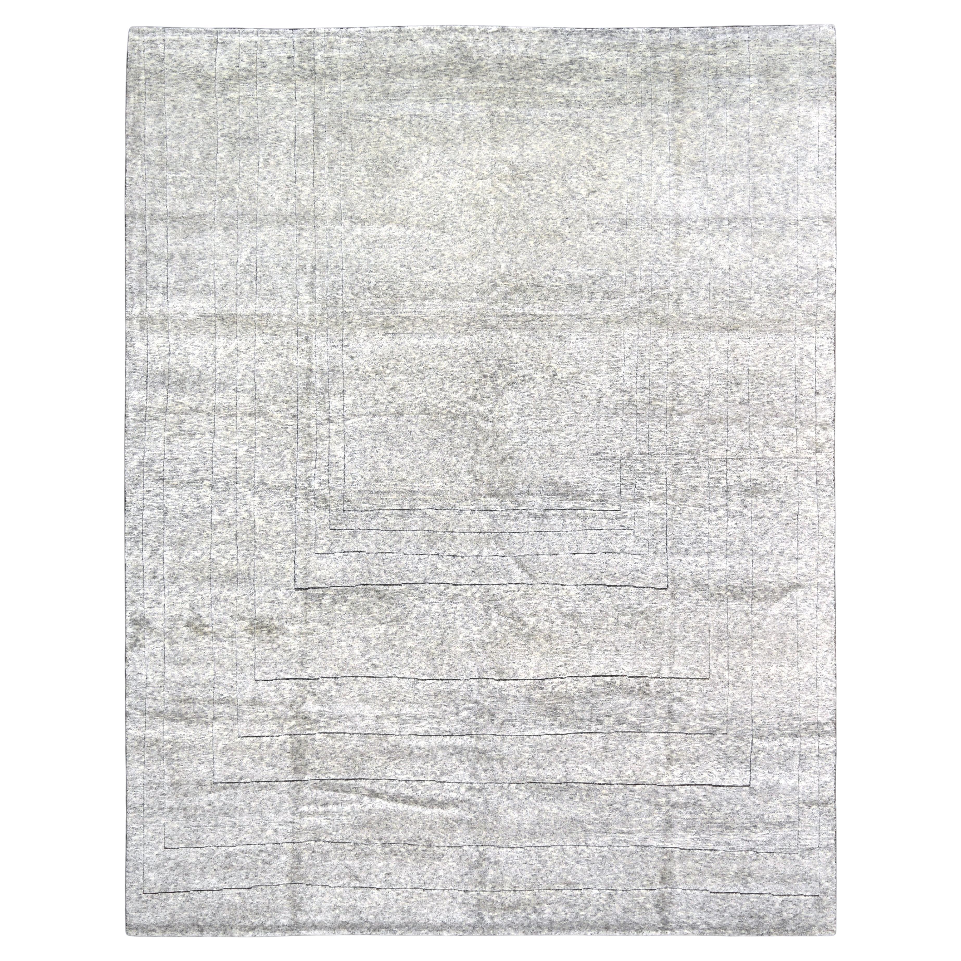 Scandinavian Modern Light Grey Geometric Wool Rug 12'2''x15'9''
