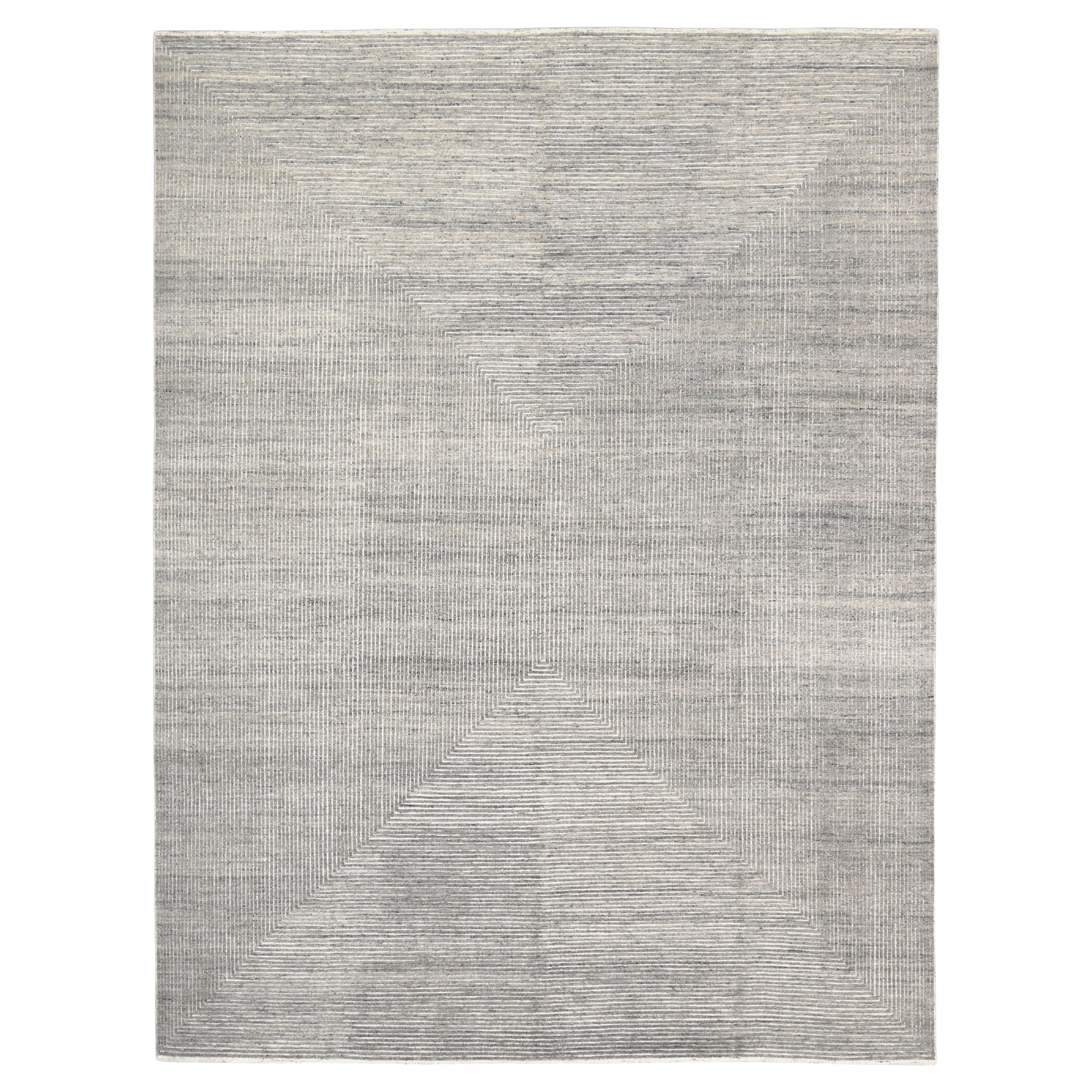 Skandinavischer moderner hellgrauer Wollteppich 11'10''x15'8''
