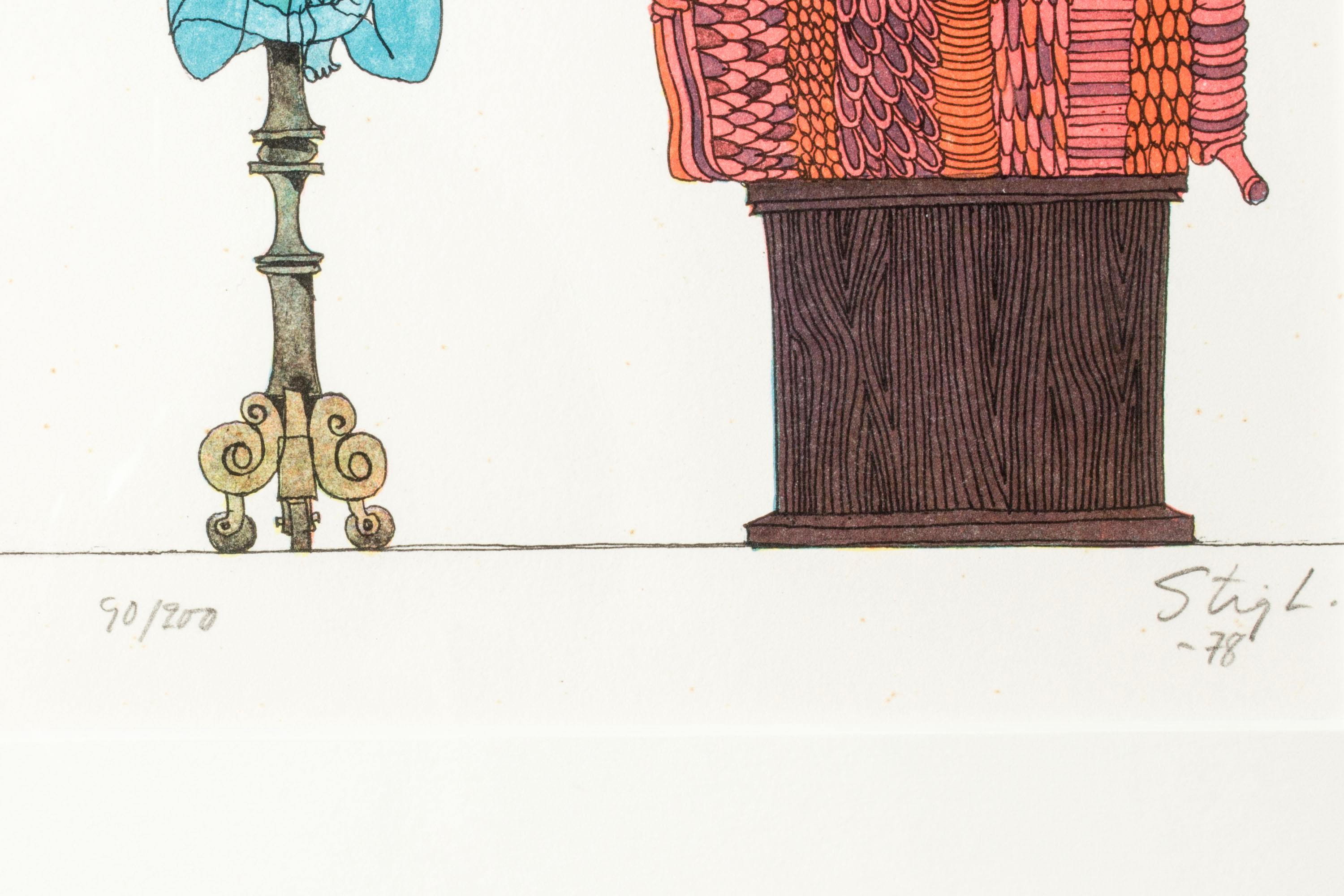 Litografía moderna escandinava de Stig Lindberg, Suecia, 1979 Sueco en venta