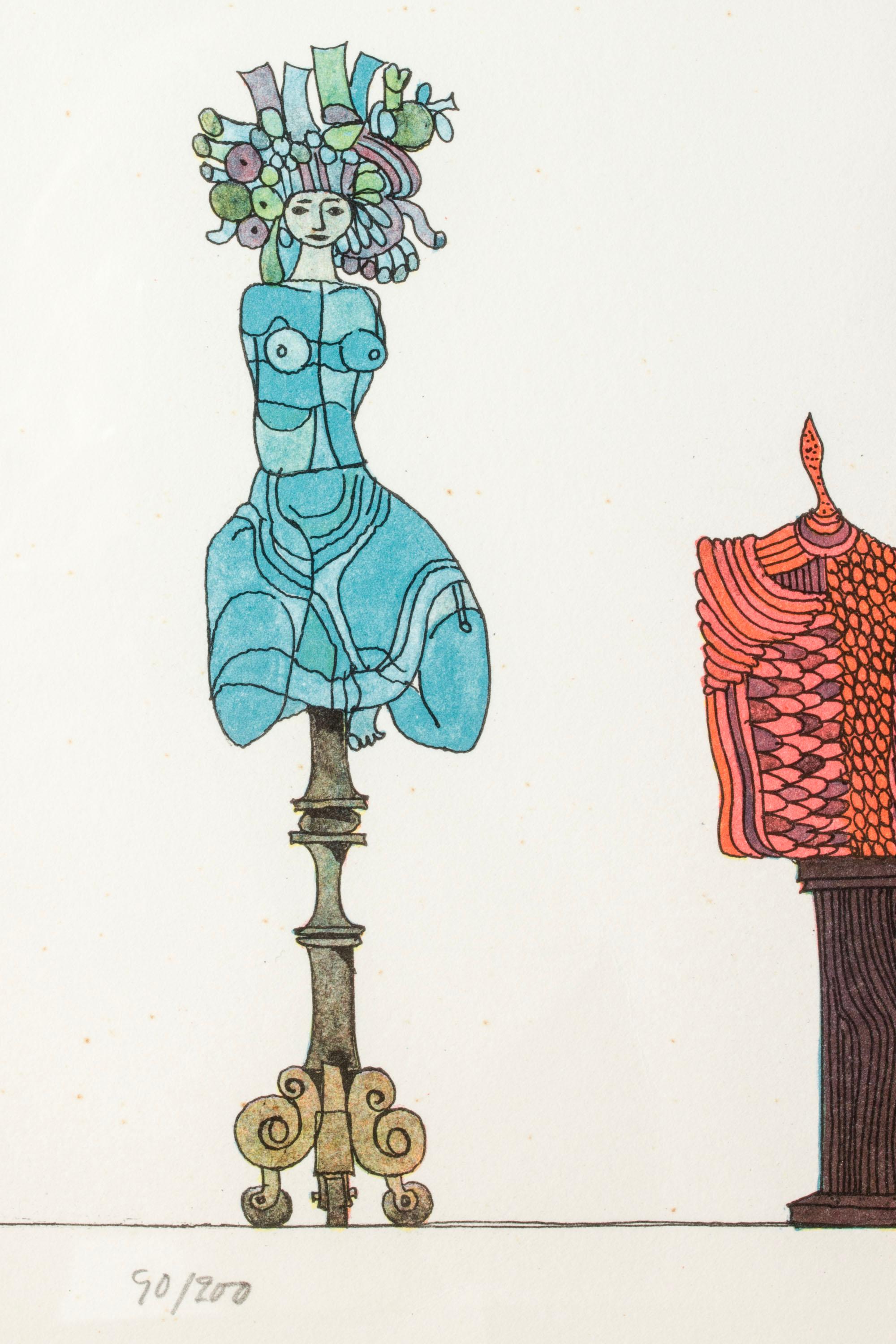Litografía moderna escandinava de Stig Lindberg, Suecia, 1979 en Bueno estado para la venta en Stockholm, SE