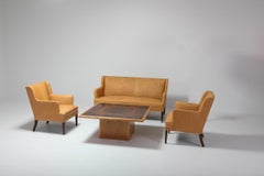 Scandinavian Modern Living Room Set in Camel Leather and Solid Frame