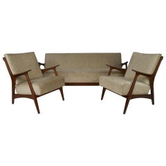 Retro Scandinavian Modern Living Room Set with Chairs and Daybed