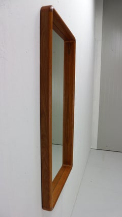 Scandinavian Modern Long Beveled Edge Teak Wall Mirror, 1950s, Denmark