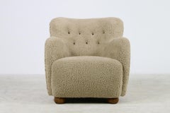Scandinavian Modern Lounge Chair 1950 Teddy Fur & Leather, Sheepskin, Denmark B