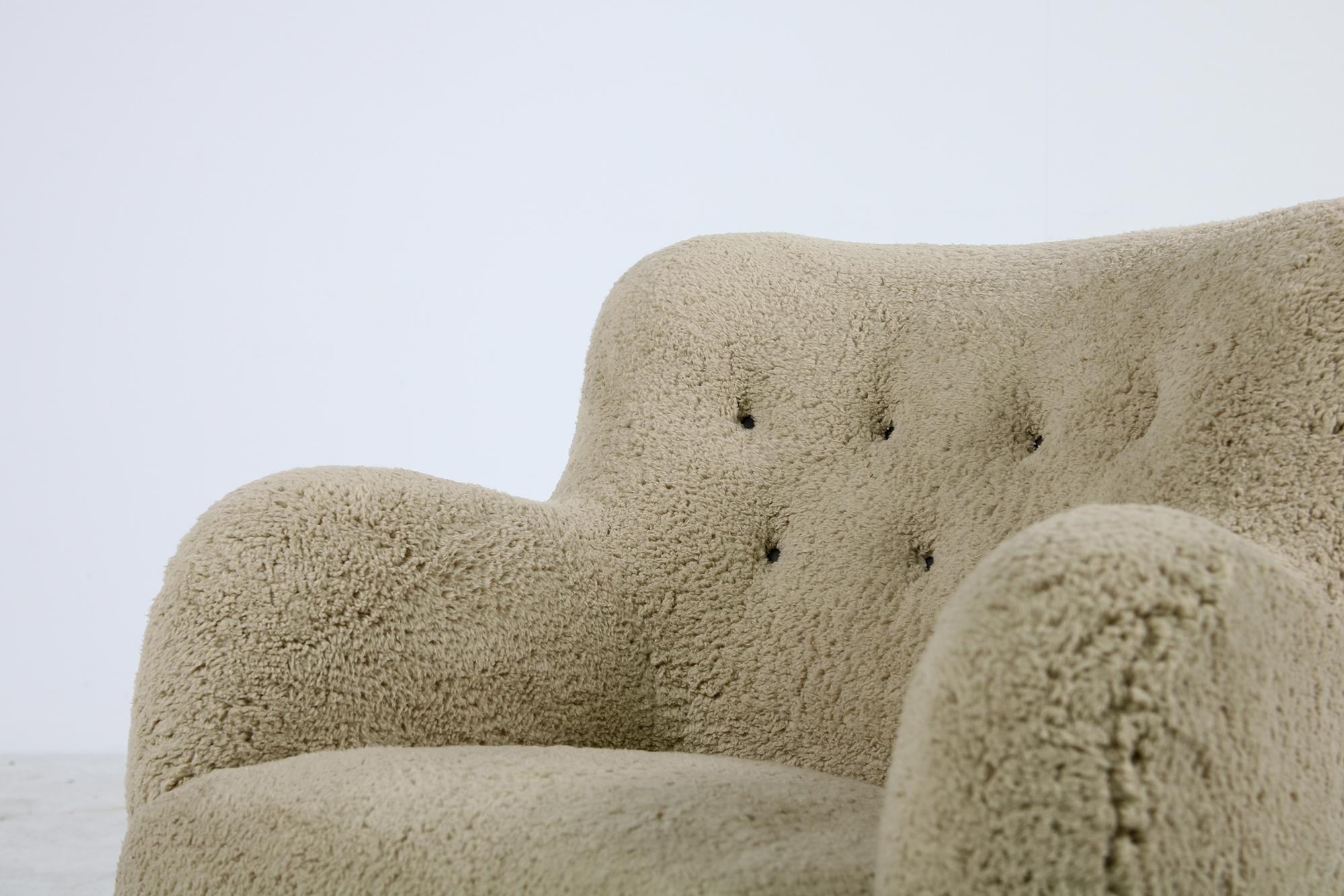Mid-Century Modern Scandinavian Modern Lounge Chair 1950 Teddy Fur & Leather, Sheepskin, Denmark B