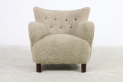 Scandinavian Modern Lounge Chair 1950s Teddy Fur & Leather, Sheepskin, Denmark C