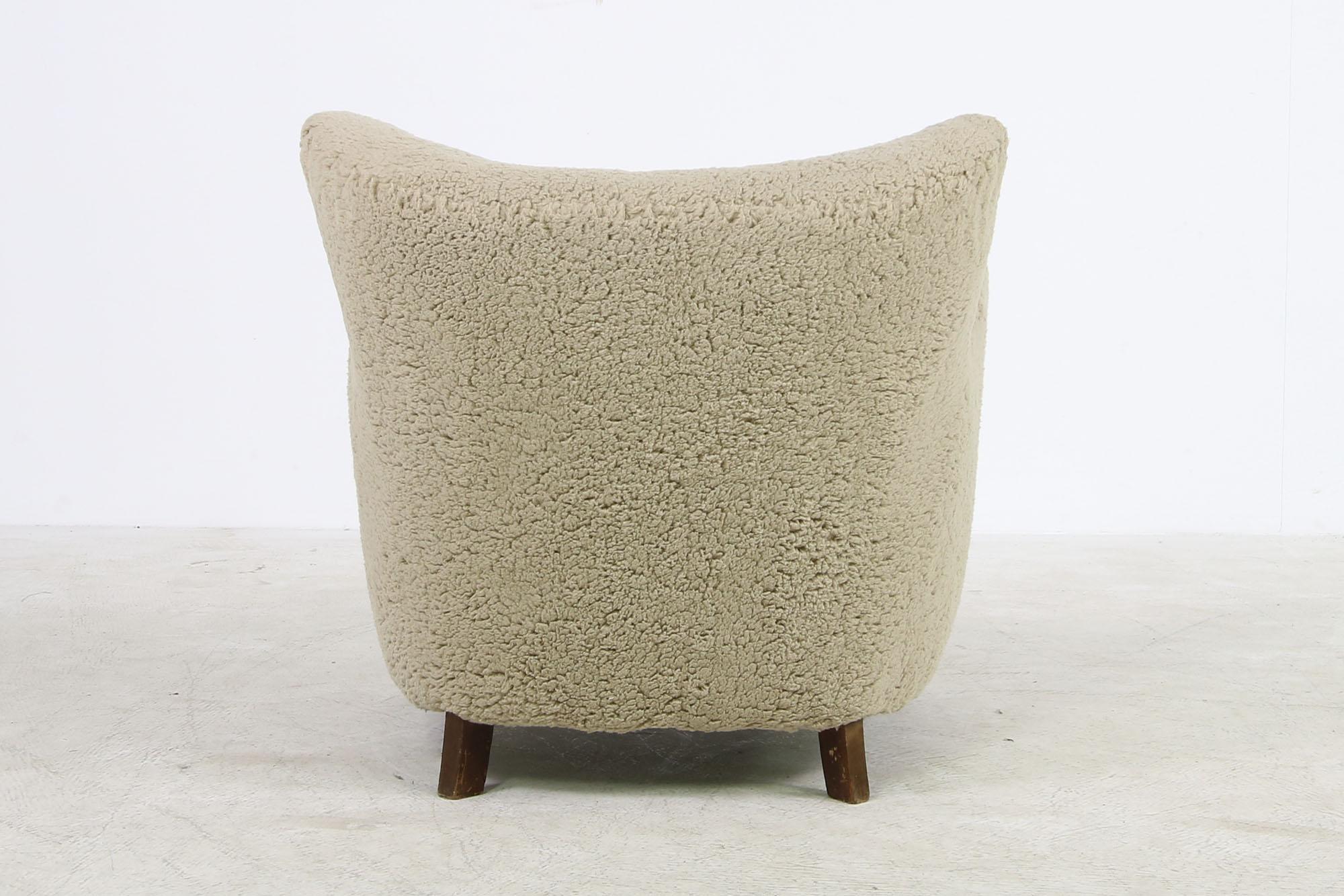 Danish Scandinavian Modern Lounge Chair 1950s Teddy Fur & Leather, Sheepskin, Denmark C