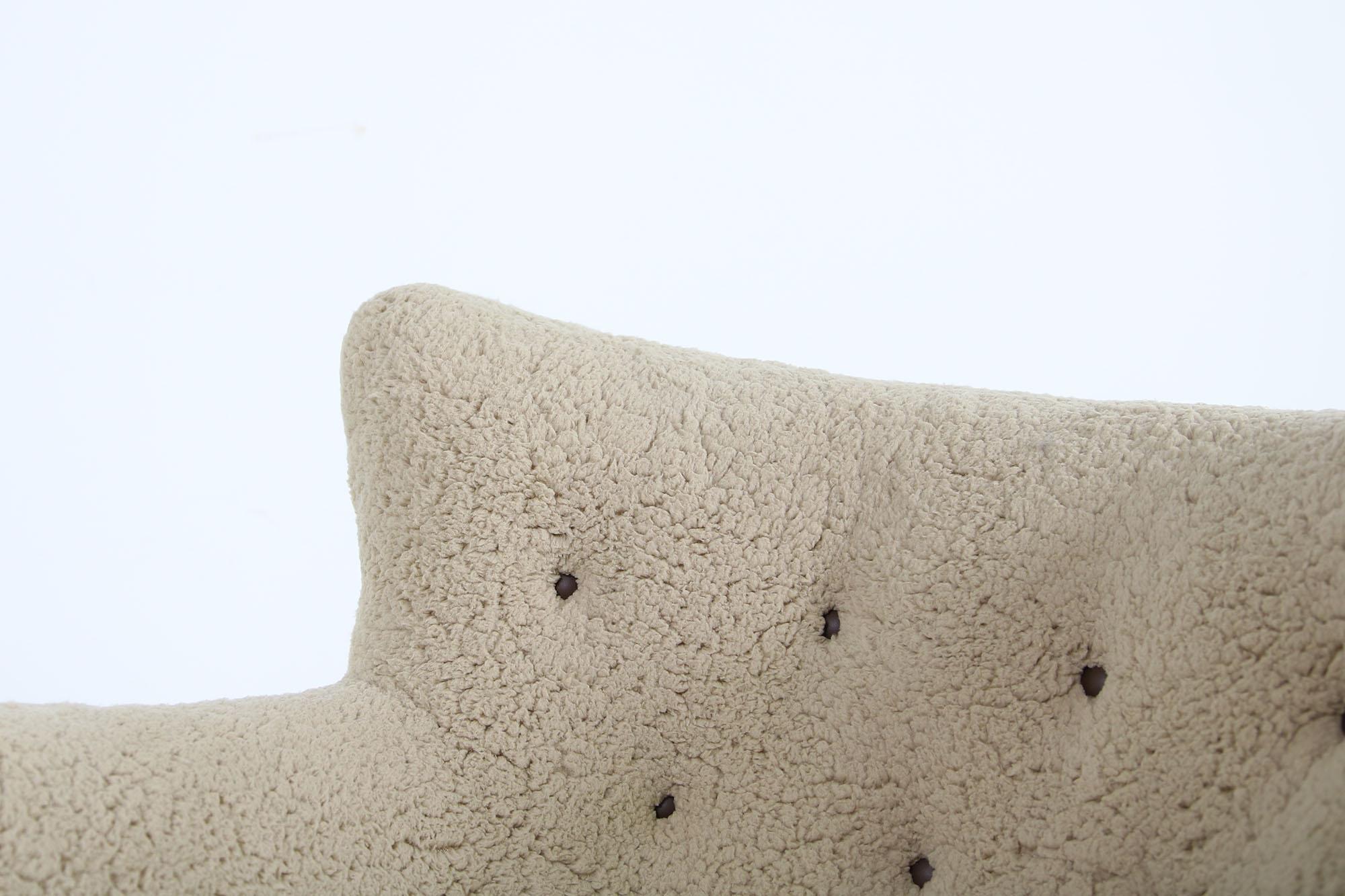 20th Century Scandinavian Modern Lounge Chair 1950s Teddy Fur & Leather, Sheepskin, Denmark C