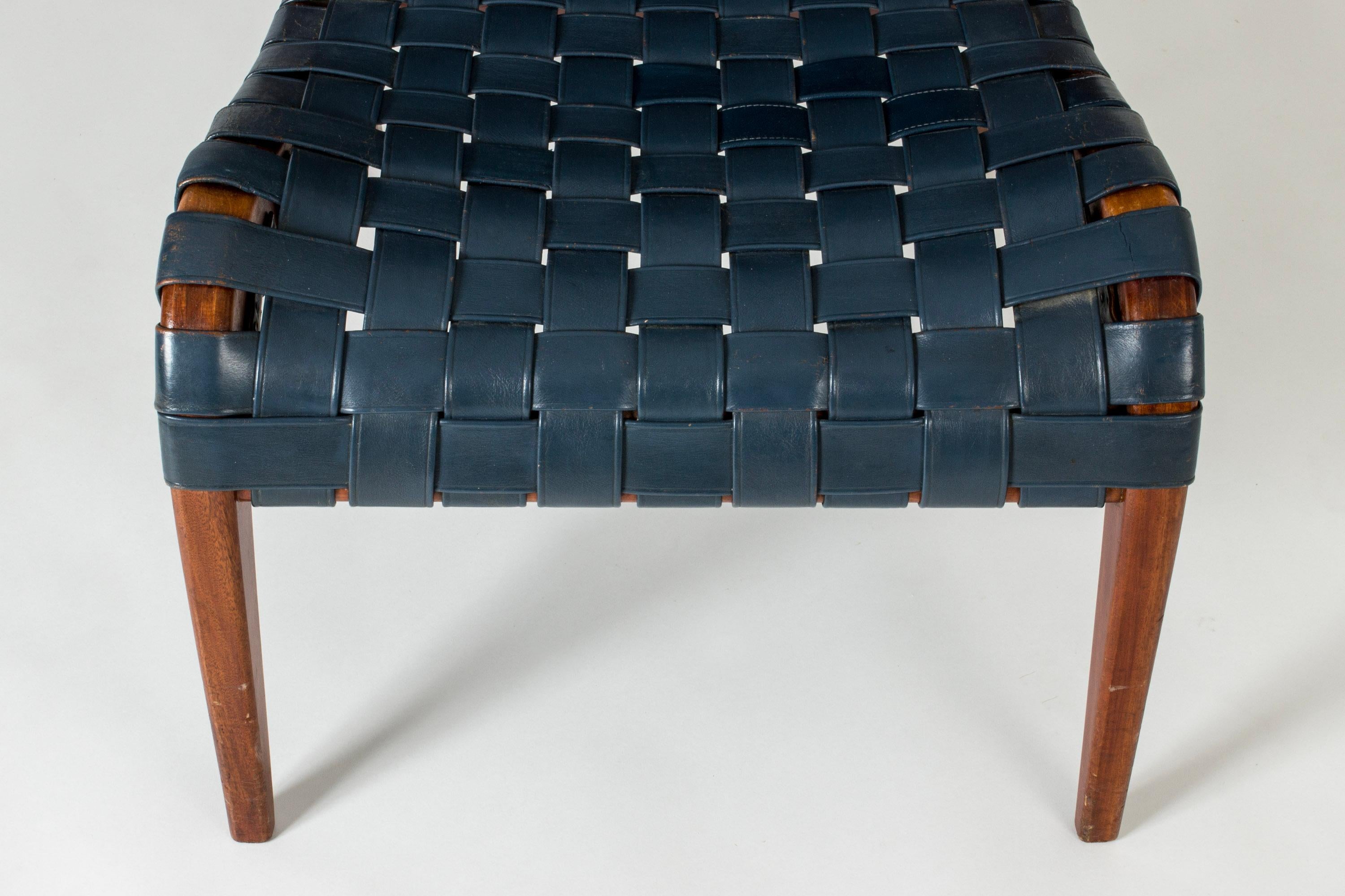 Leather Scandinavian Modern Lounge Chair and Footstool by Axel Larsson, Sweden, 1950s For Sale