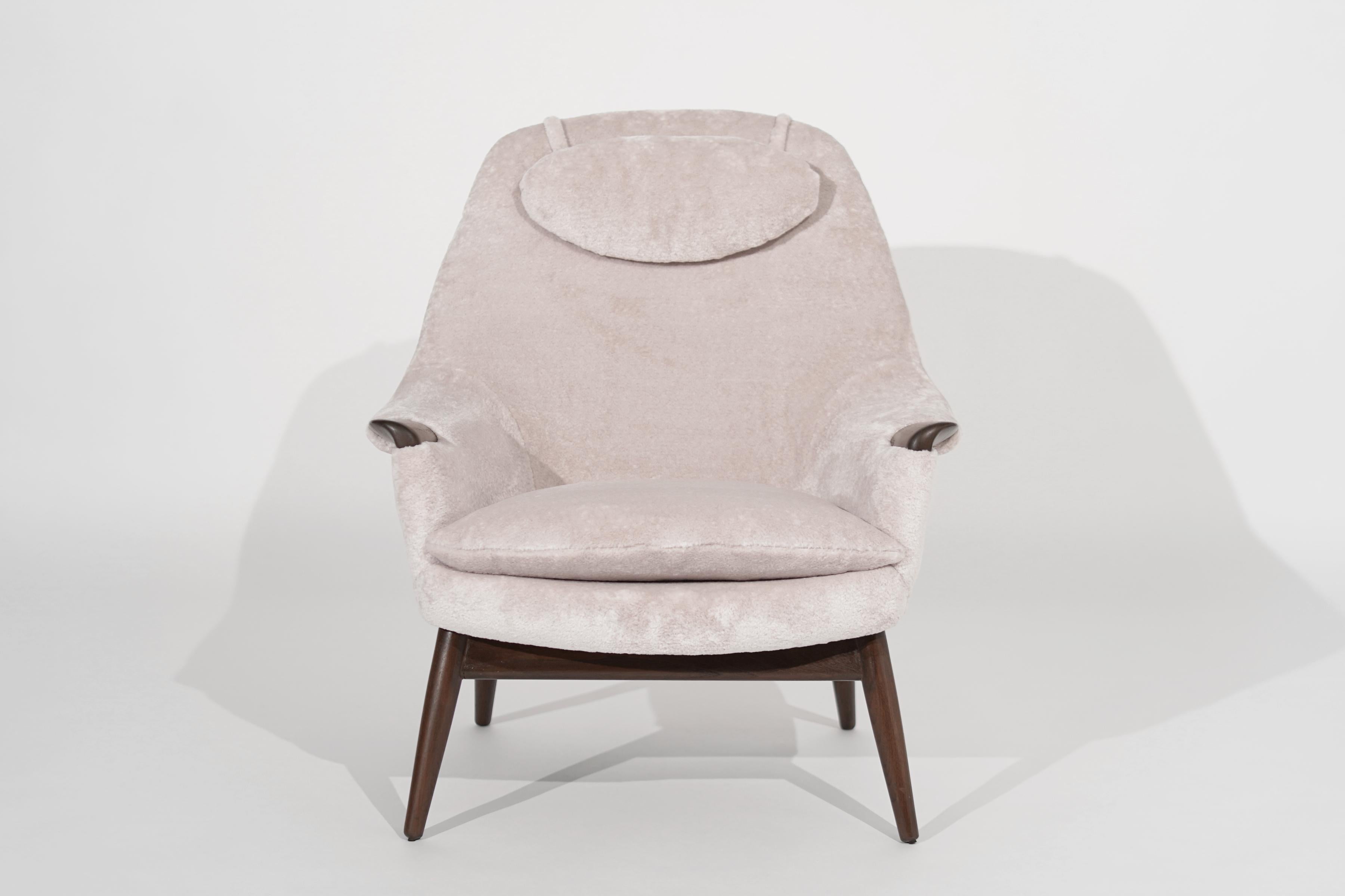 Wool Scandinavian-Modern Lounge Chair and Footstool by Gerhard Berg, C. 1950