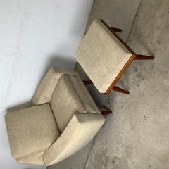 Scandinavian Modern Lounge Chair and Ottoman, Faceted Back