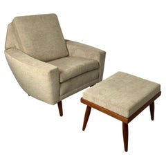 Scandinavian Modern Lounge Chair and Ottoman, Faceted Back