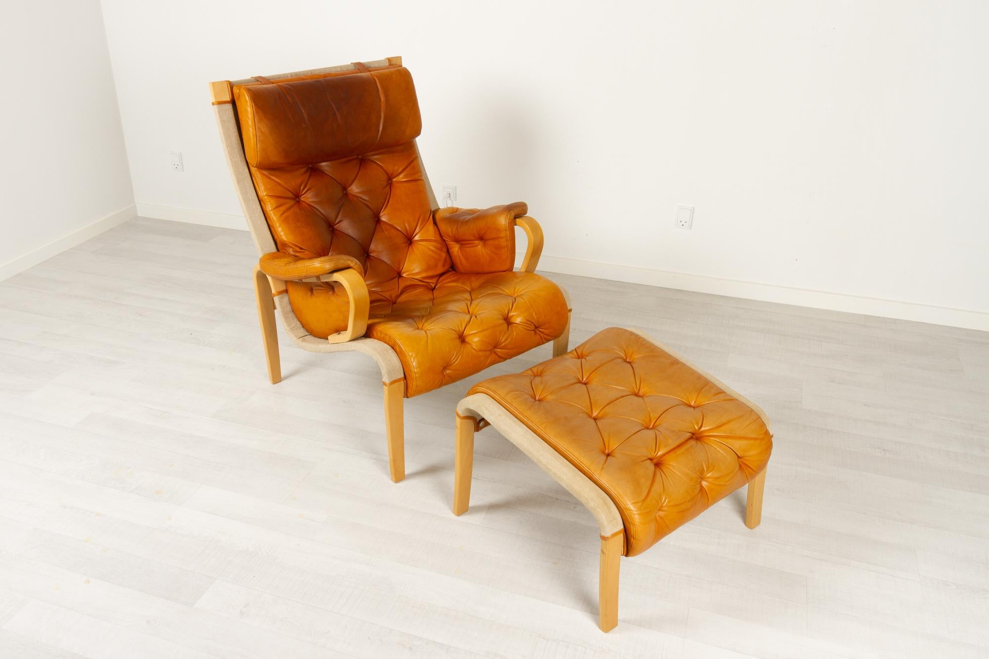 Danish Scandinavian Modern Lounge Chair and Stool by Nielaus & Jeki Møbler, 1980s