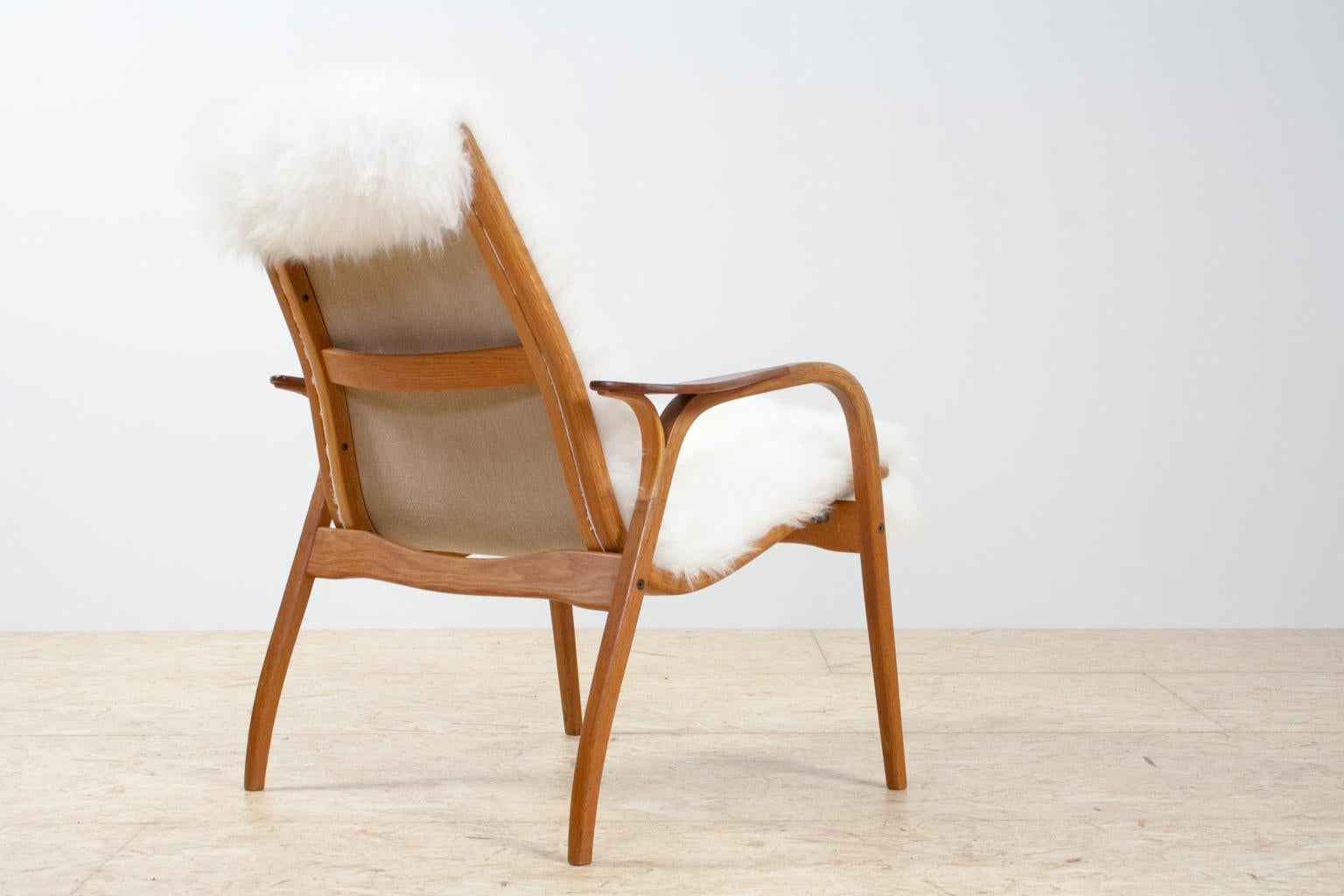 Mid-Century Modern Scandinavian Modern Lounge Chair by Yngve Ekström in Oak & Sheepskin, 1951