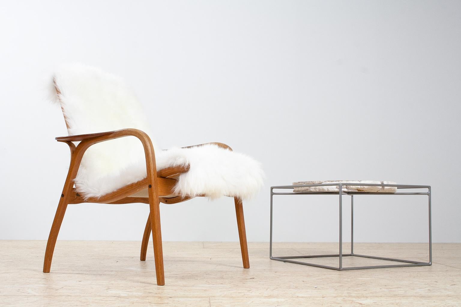 Mid-20th Century Scandinavian Modern Lounge Chair by Yngve Ekström in Oak & Sheepskin, 1951