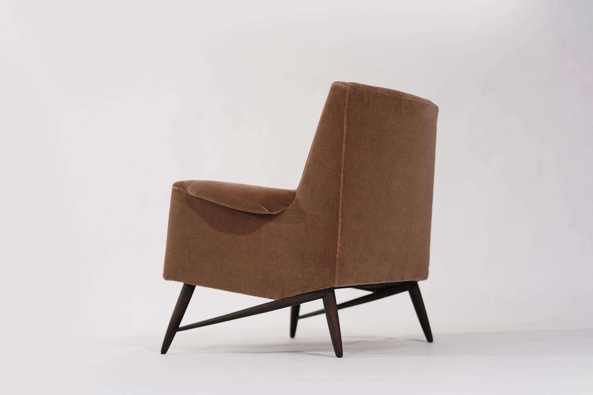 American Scandinavian Modern Lounge Chair in Gold Mohair, C. 1950s For Sale
