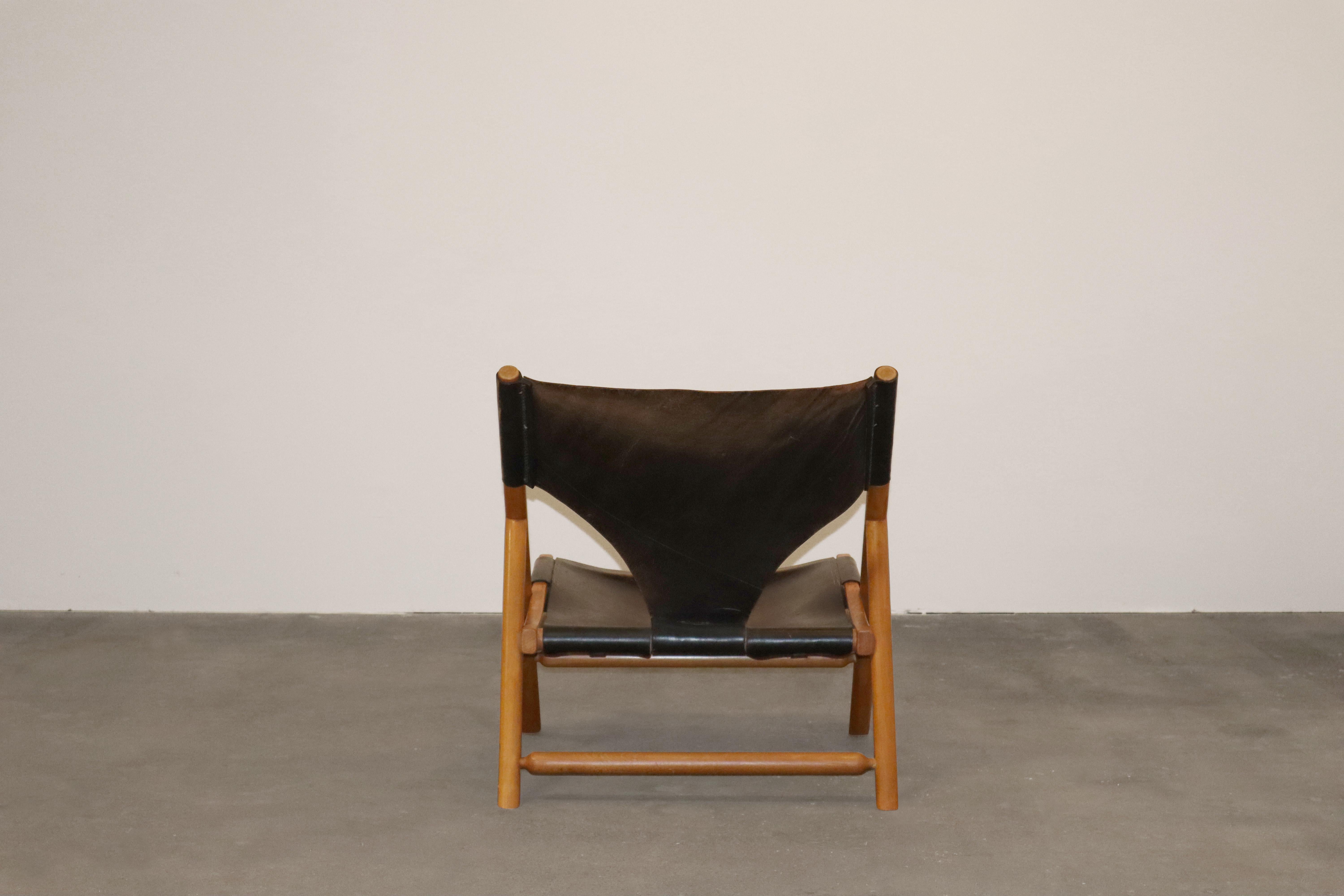 Scandinavian Modern Lounge Chair  Patinated Black Saddle Leather  Wegner Style 6