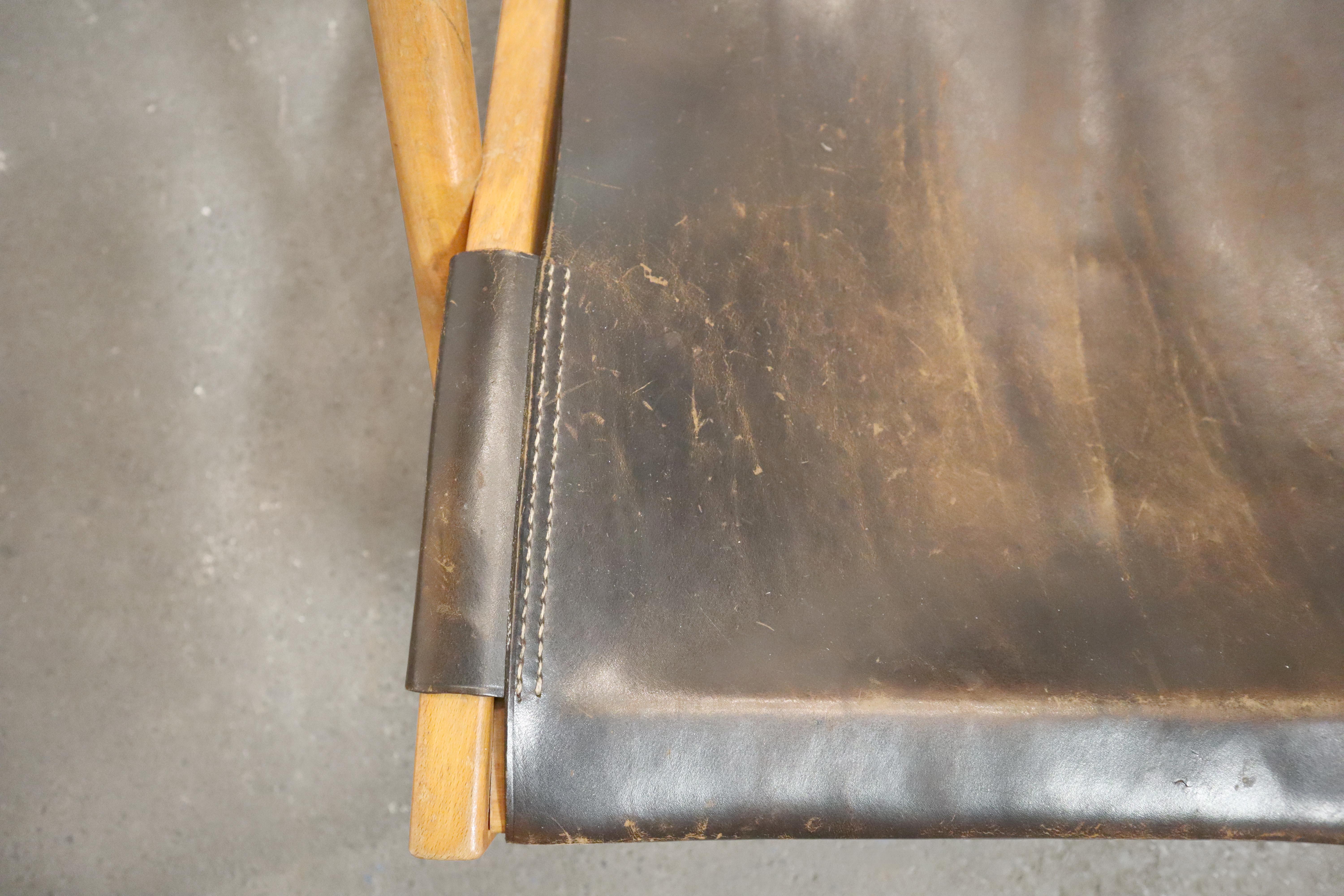 Scandinavian Modern Lounge Chair  Patinated Black Saddle Leather  Wegner Style 9