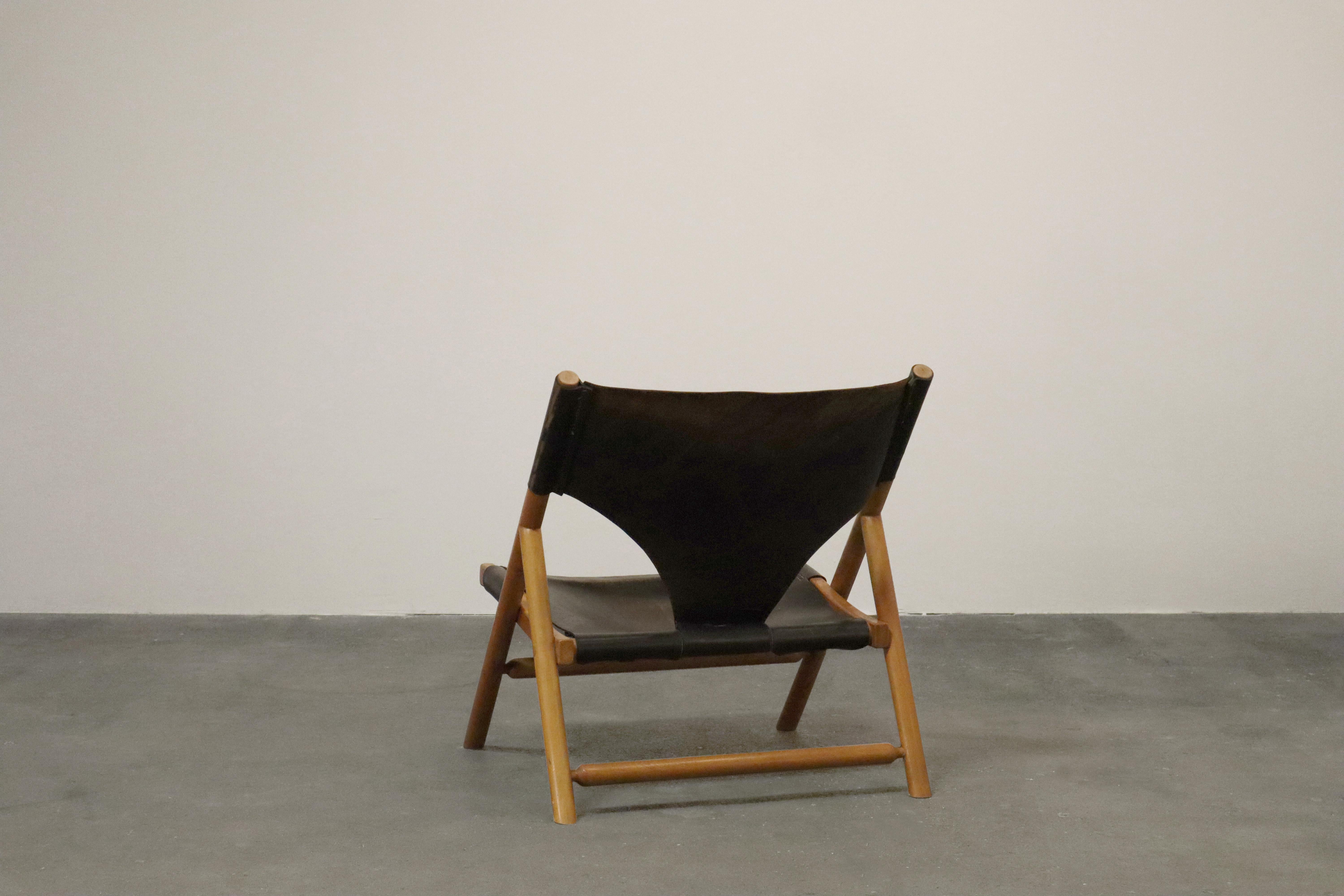 Scandinavian Modern Lounge Chair  Patinated Black Saddle Leather  Wegner Style 4