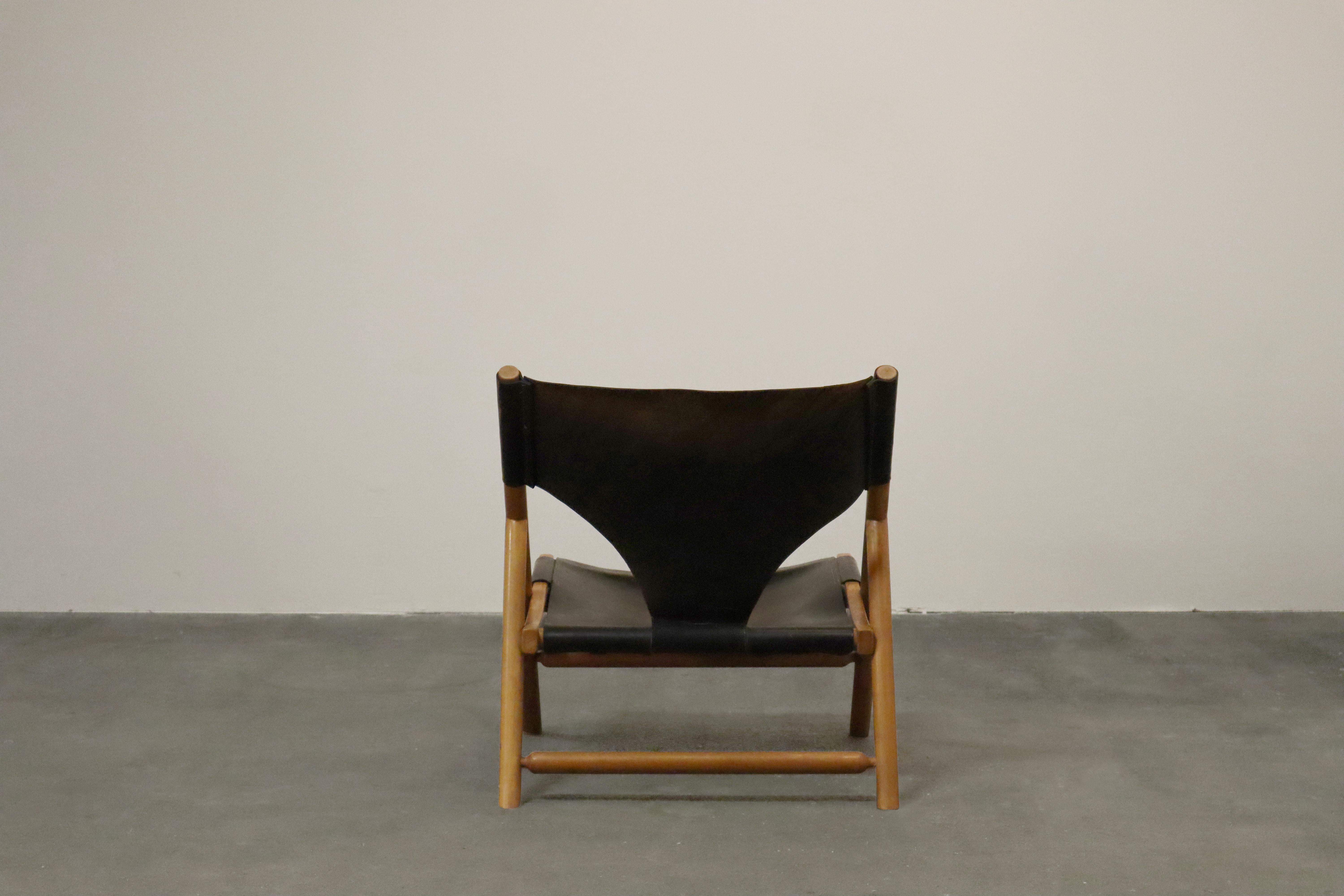 Scandinavian Modern Lounge Chair  Patinated Black Saddle Leather  Wegner Style 5