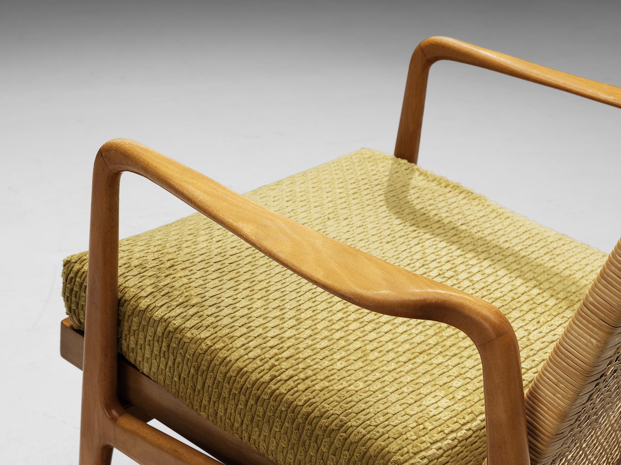 Mid-20th Century Scandinavian Modern Lounge Chair in Wood and Cane