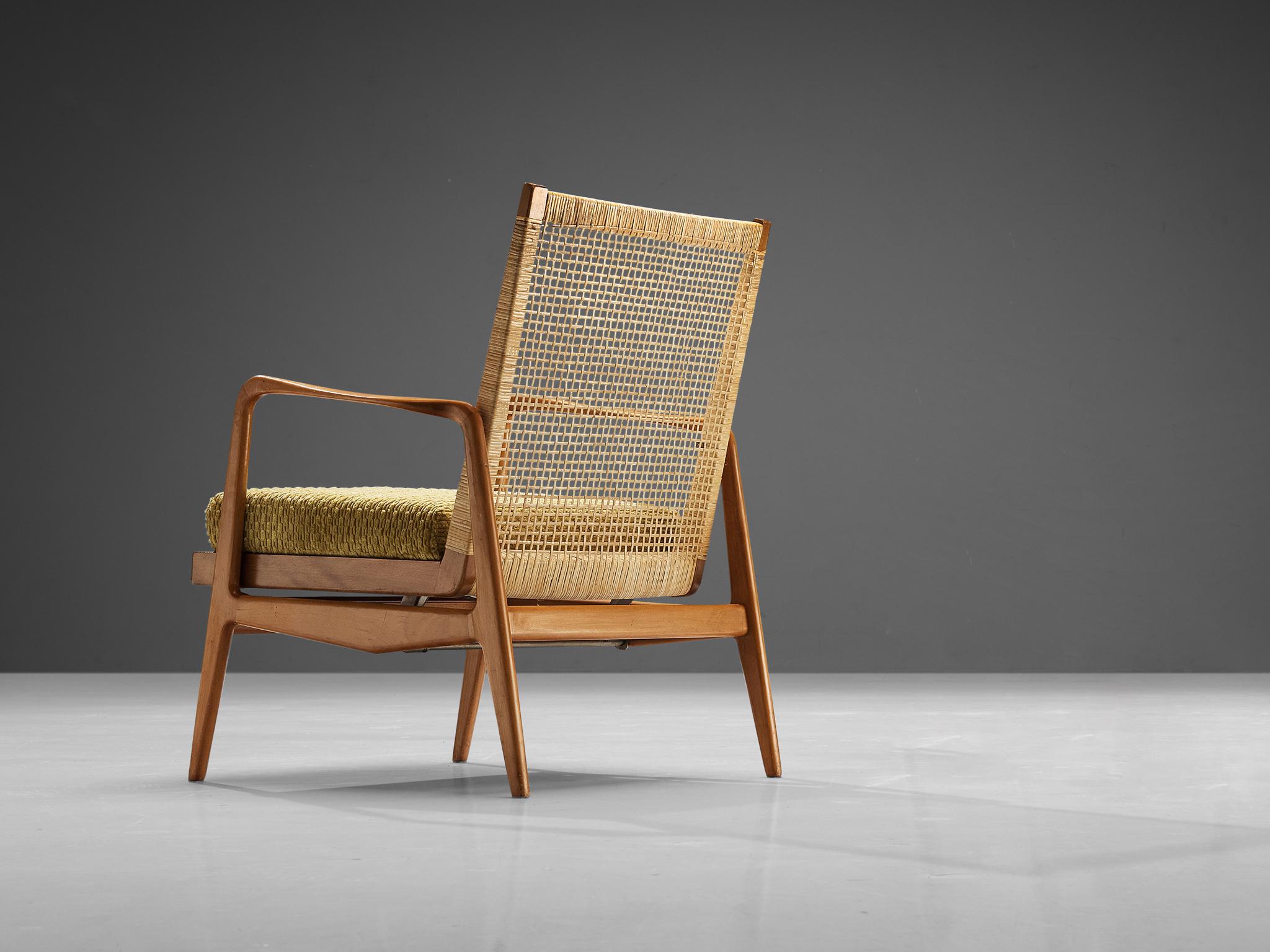 Scandinavian Modern Lounge Chair in Wood and Cane 1