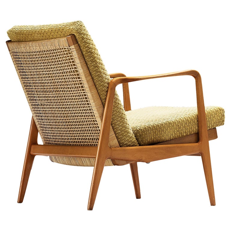 Scandinavian Wood and Cane Lounge Chair, 1960s
